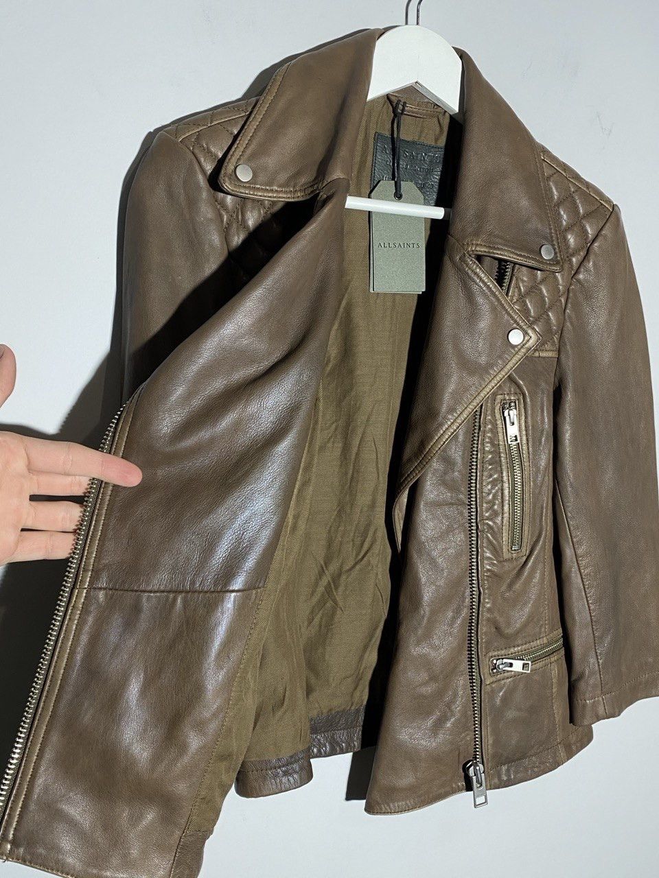 Allsaints All Saints Cropped Biker Leather Jacket Brown Size S / US 4 / IT 40 - 11 Thumbnail