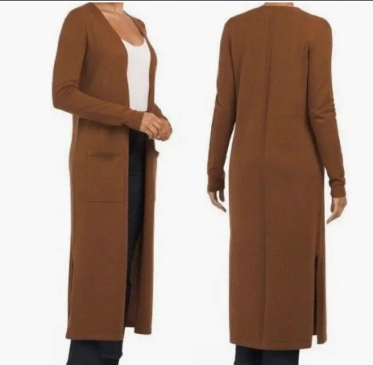 Theory THEORY Cashmere Long Open Fronted Brown Cardigan Sweater Size XS / US 0-2 / IT 36-38 - 9 Thumbnail