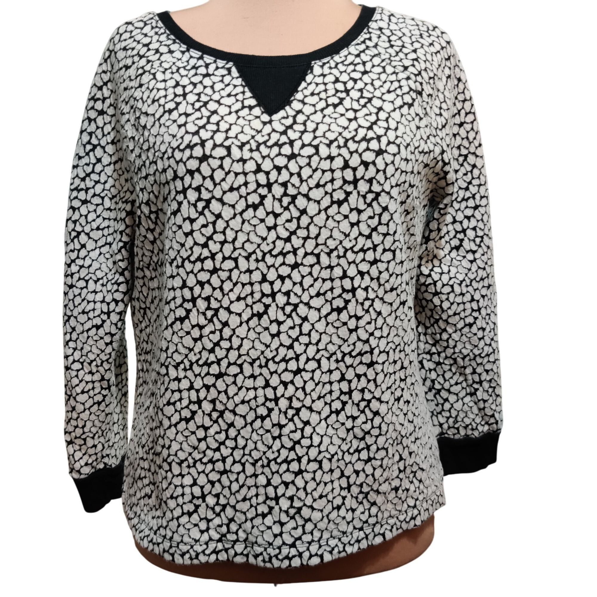Apt. 9 APT 9 Petite L Black White Textured Animal Print Long Sleeve Size L / US 10 / IT 46 - 1 Thumbnail
