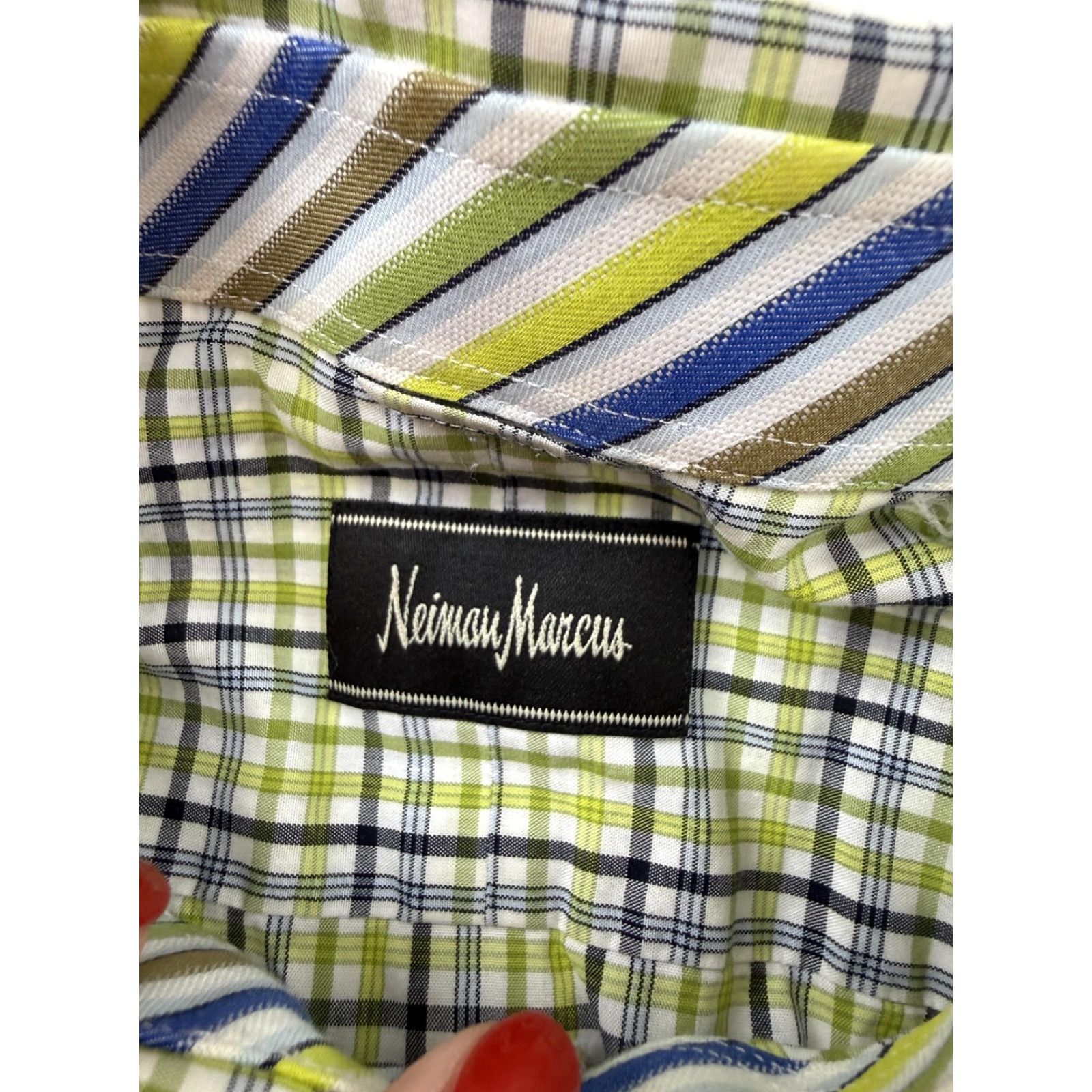 Neiman Marcus VINTAGE? No — (not vintage) Neiman Marcus Shirt Mens M Green Plaid Short Sleeve Button Front Casual Size US M / EU 48-50 / 2 - 2 Thumbnail