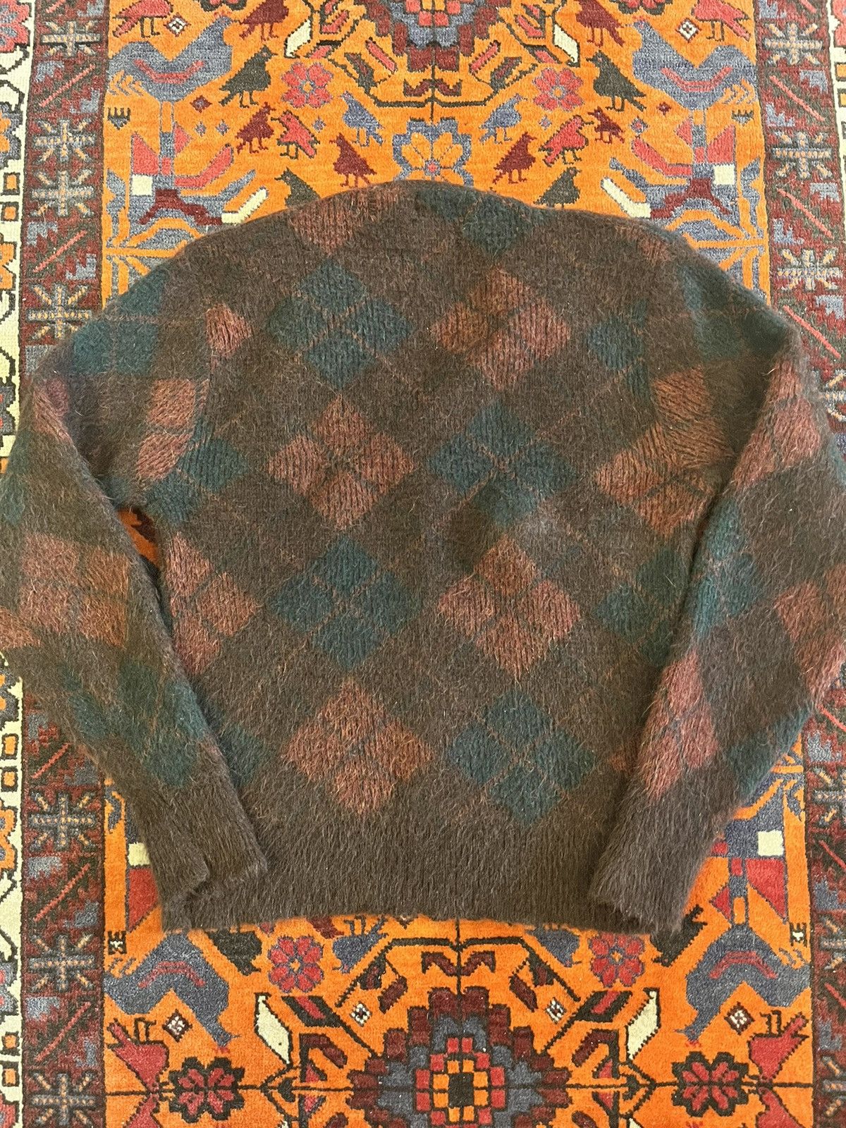 Vintage 60s Mohair shag argyle v neck sweater