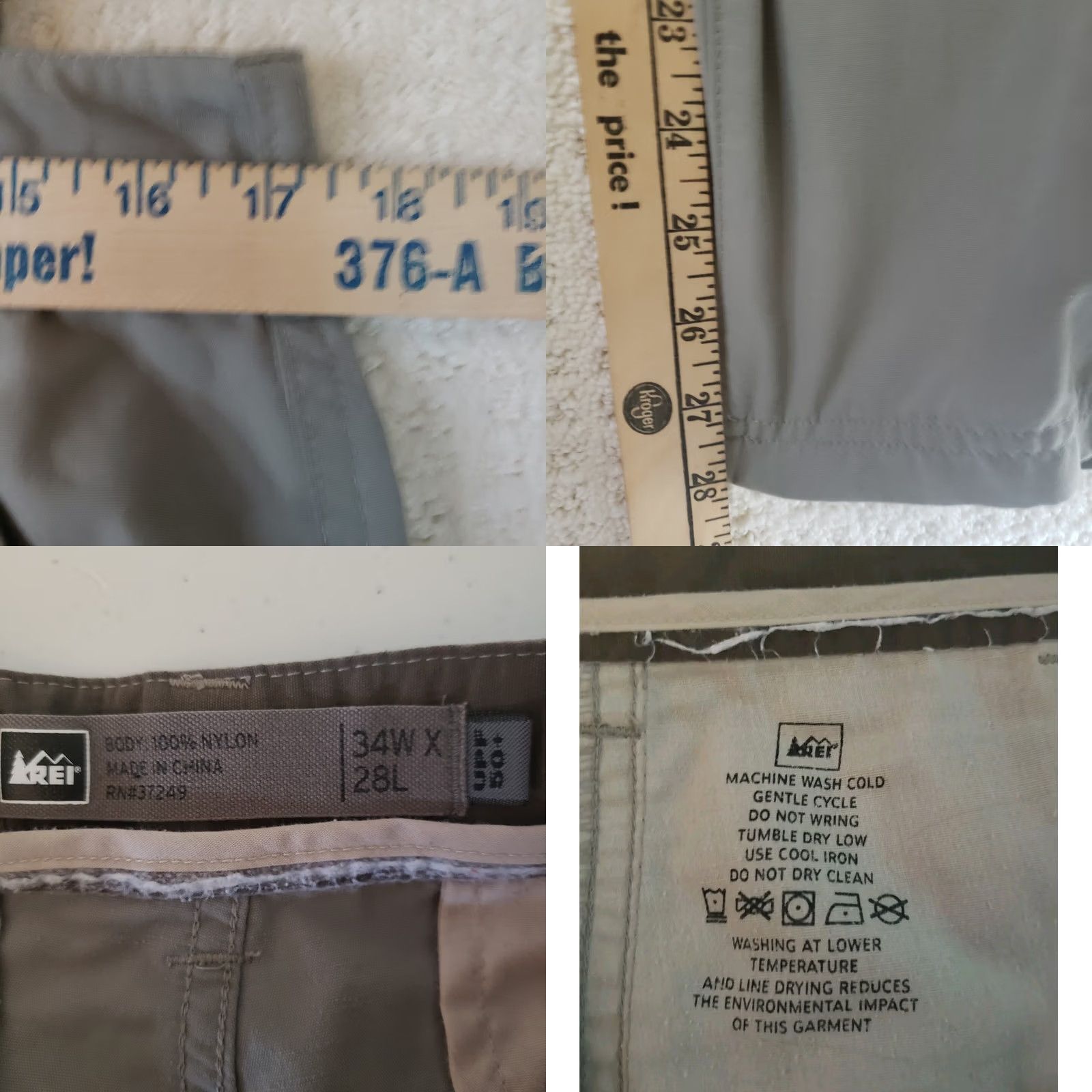 Vintage REI Mens Pants Chino Nylon Lightweight 34x28 Gray Zip Pockets UPF 50+ Easy Care Size US 34 / EU 50 - 8 Thumbnail