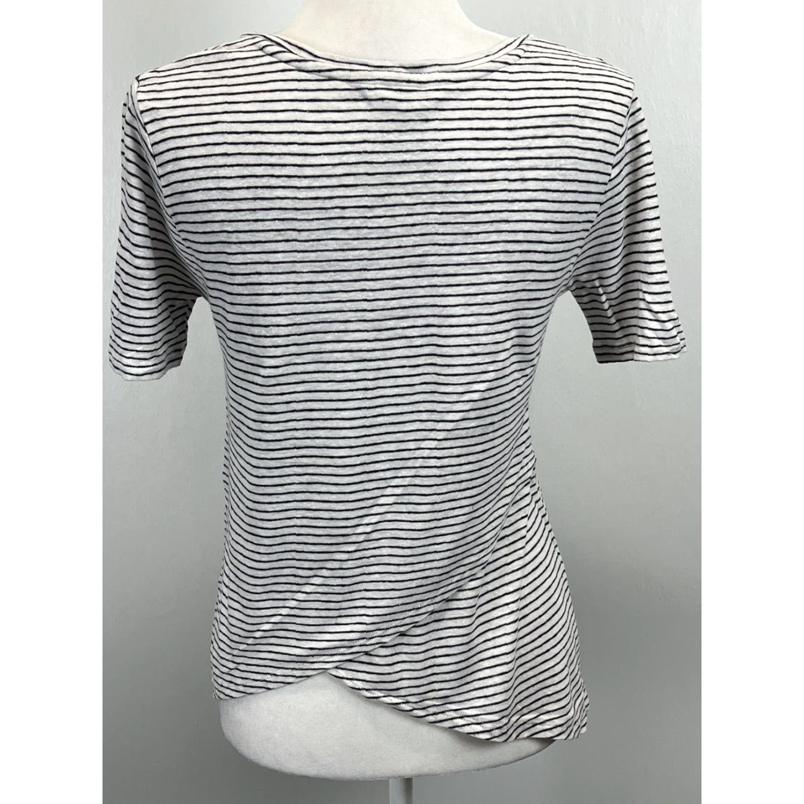 Banana Republic WOMENS Banana Republic Striped Linen Blend T-Shirt Size S White & Black Casual Size S / US 4 / IT 40 - 3 Thumbnail