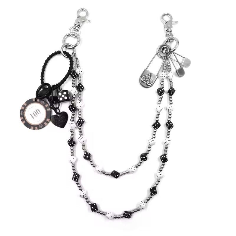 Designer Multilayer Black White Dice Baccarat Pearl Beads Waist Chain Size ONE SIZE - 3 Thumbnail