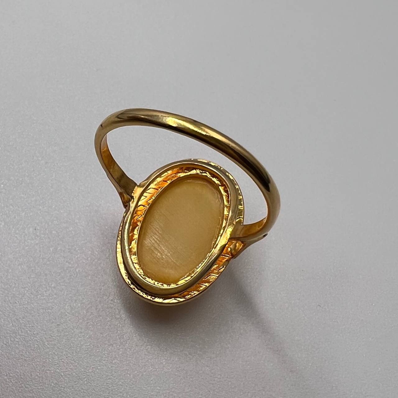 Vintage Ring Gilt Silver 800 Baltic Amber Marked S 8.5