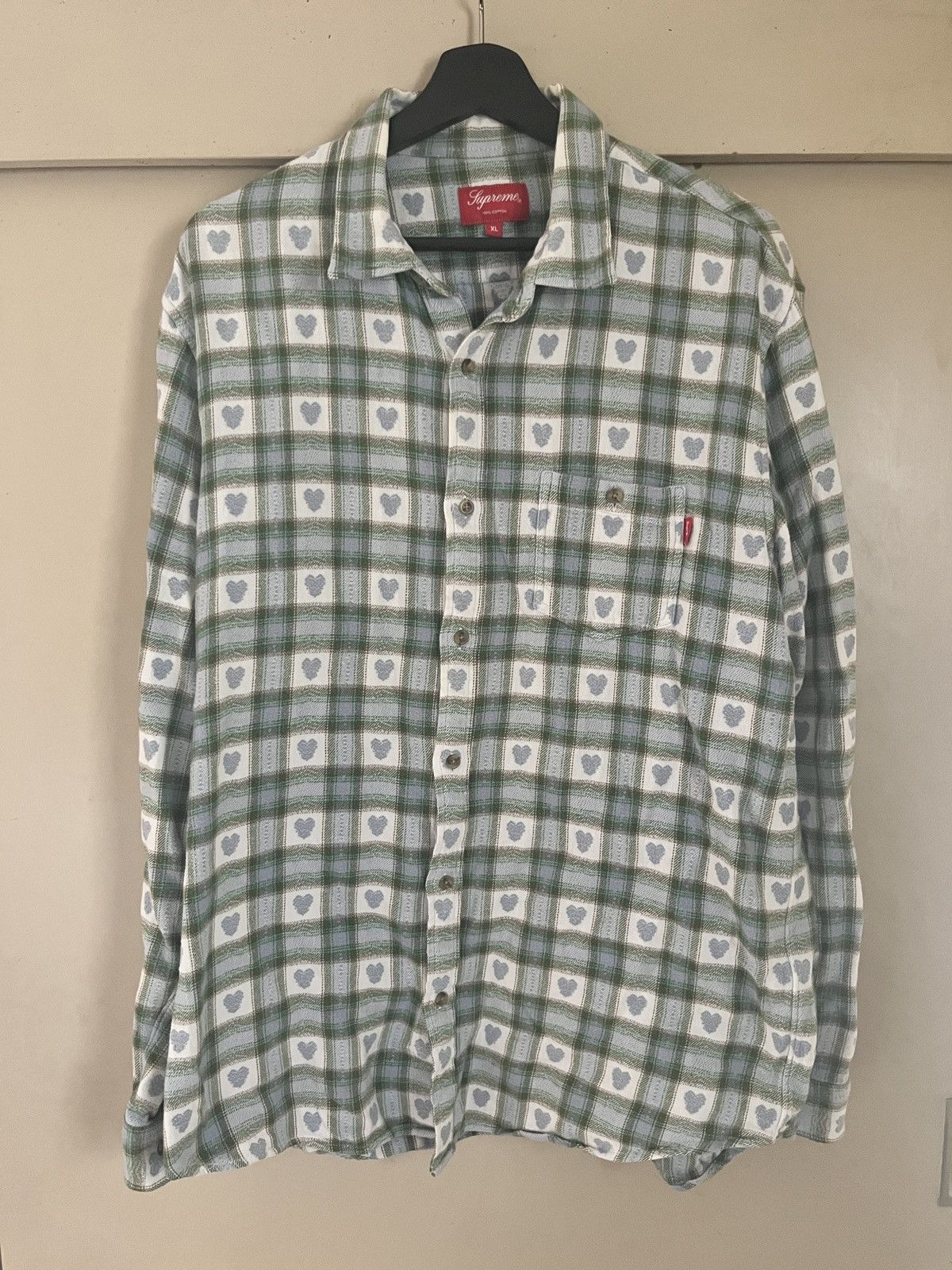 Supreme SS16 Supreme Plaid Hearts Flannel Shirt Size XL | Grailed