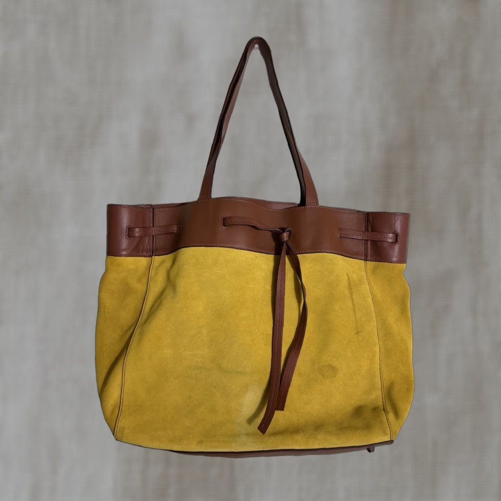 Gerard Darel Gérard Darel Large Brown Leather Tote Bag Yellow Suede 13.5x13x4 Stains Women Tote Size ONE SIZE - 1 Thumbnail