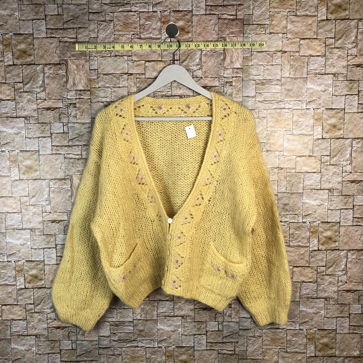 Homespun Knitwear Bianca Yellow Cardigan mohair fur vintage Knitwear #A861 Size M / US 6-8 / IT 42-44 - 1 Thumbnail