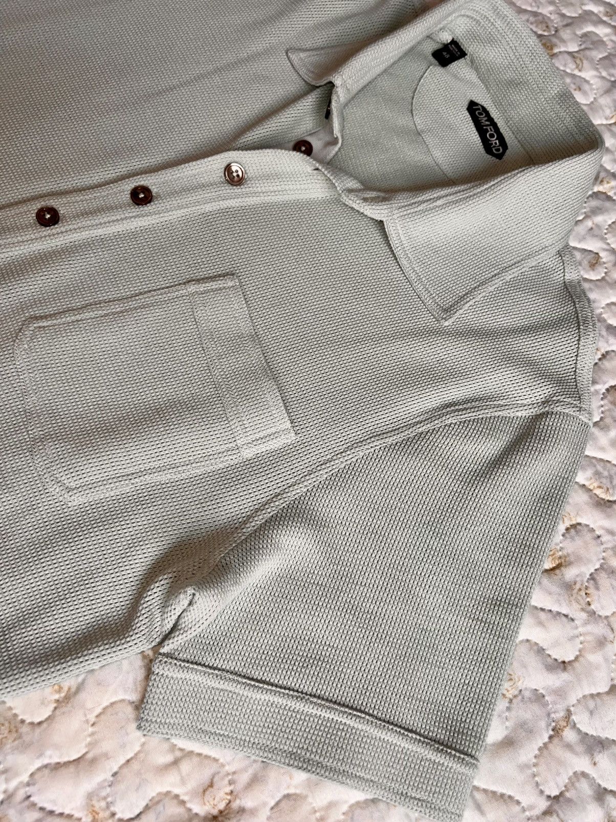 48 Tom Ford Polo Shirt light grey knit breath texture button