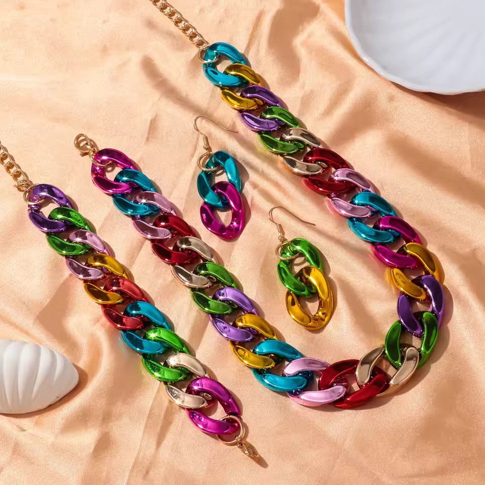 Other 4pcs/Set Acrylic Cuban Chain Necklace Bracelet Earrings Size ONE SIZE - 3 Thumbnail