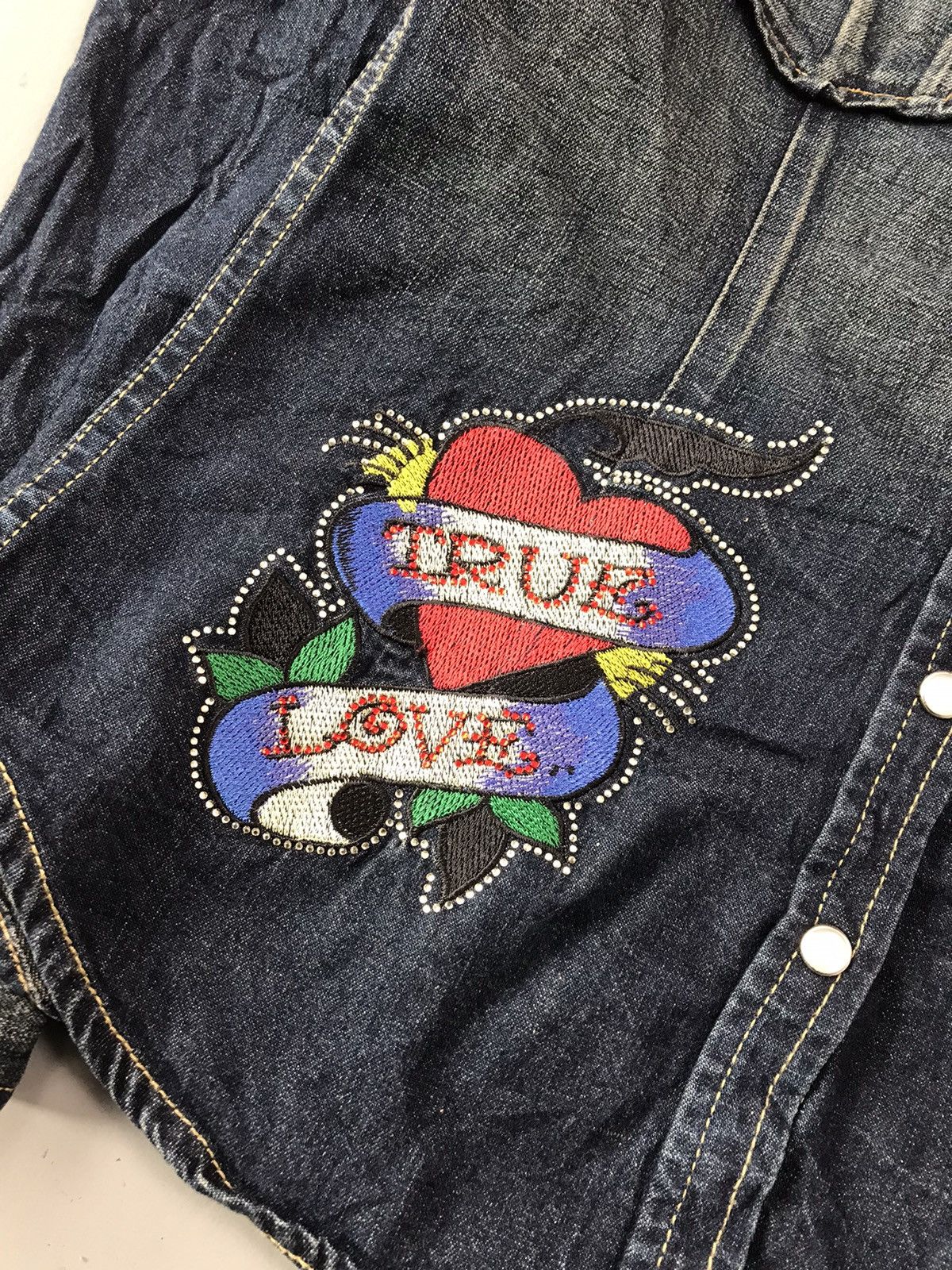 Christian Audigier × Ed Hardy × Vintage Vintage Edhardy true love embroidered denim shirt Size M / US 6-8 / IT 42-44 - 3 Thumbnail