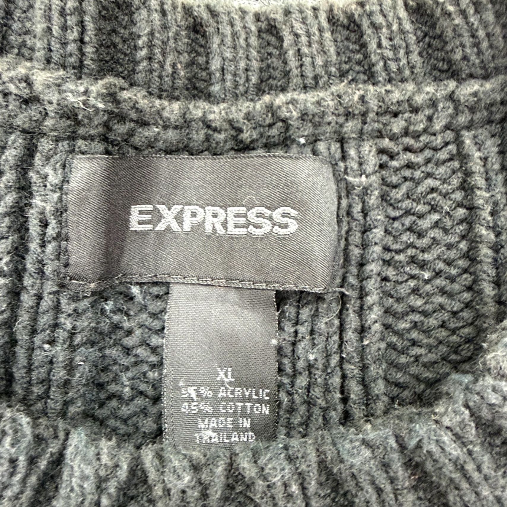 Express Express Mens XL Gray Cable-Knit Crewneck Pullover Sweater, Acrylic Cotton Blend, Ribbed, Pullover, Knit, Solid, 60 Day Return Policy, Ships Fast Size US XL / EU 56 / 4 - 3 Thumbnail