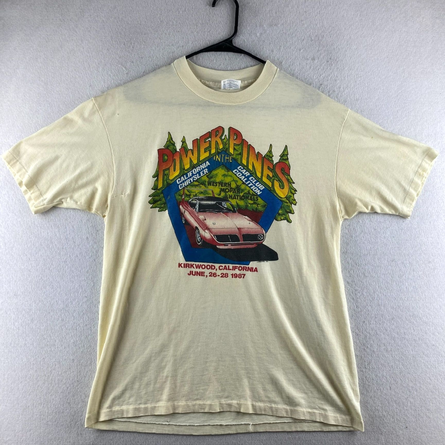 Hanes VINTAGE Hanes Shirt Mens XL Beige 1987 Plymouth Road Runner Superbird Mopar Cars Hot Rods Mens Size US XL / EU 56 / 4 - 2 Thumbnail