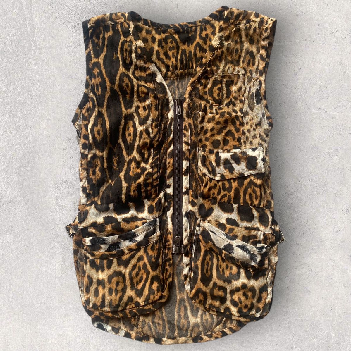 image of Saint Laurent Paris x YSL Rive Gauche By Tom Ford Ss02 Runway Leopard Cargo Silk Vest, Women's (Siz