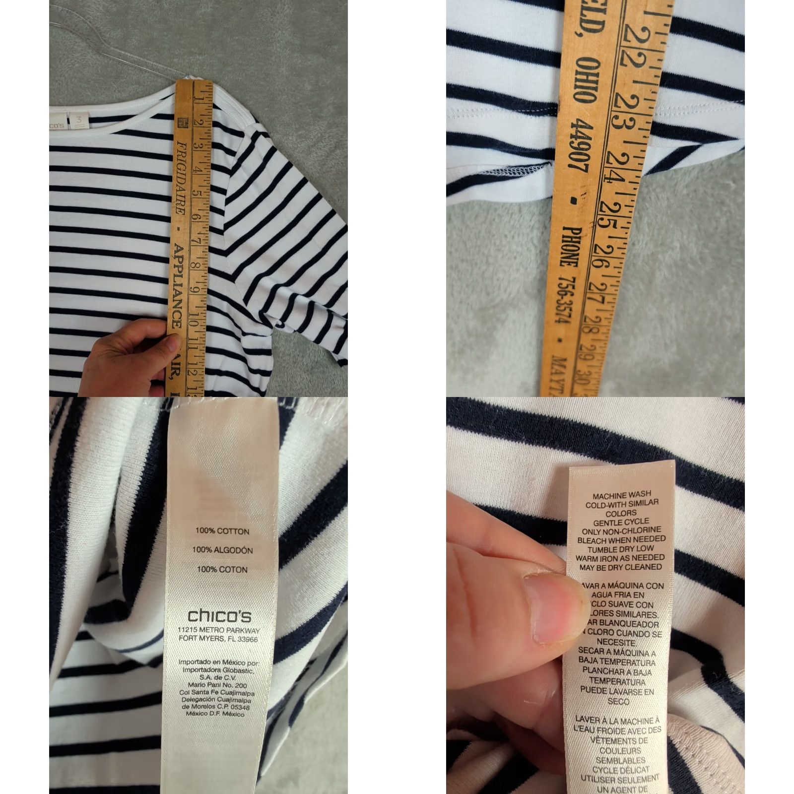 Vintage Chicos Top Womens XL Blue White Stripe 3/4 Sleeve Pullover Nautical Beachy Size XL / US 12-14 / IT 48-50 - 8 Thumbnail