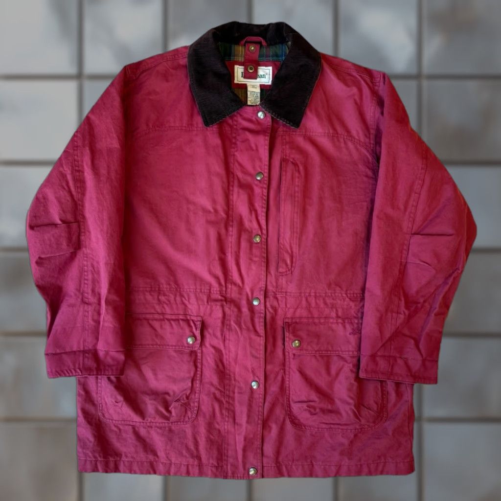 Vintage LL Bean Chore Coat Women's Large Red Long Full Zip Outerwear Size L / US 10 / IT 46 - 1 Thumbnail