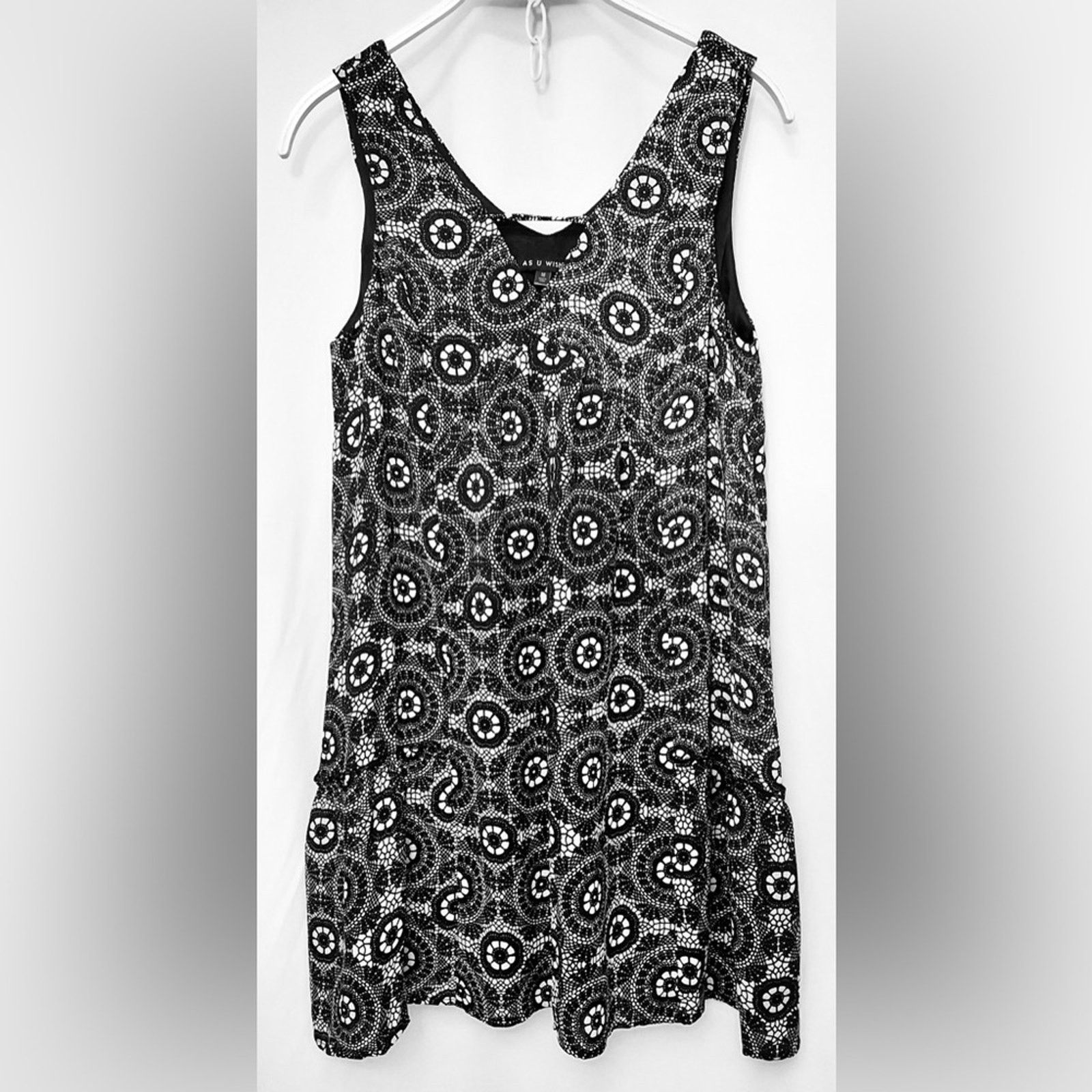 Other AS U WISH Black White Floral Lace V-Neck Tank Dress Size M / US 6-8 / IT 42-44 - 4 Thumbnail