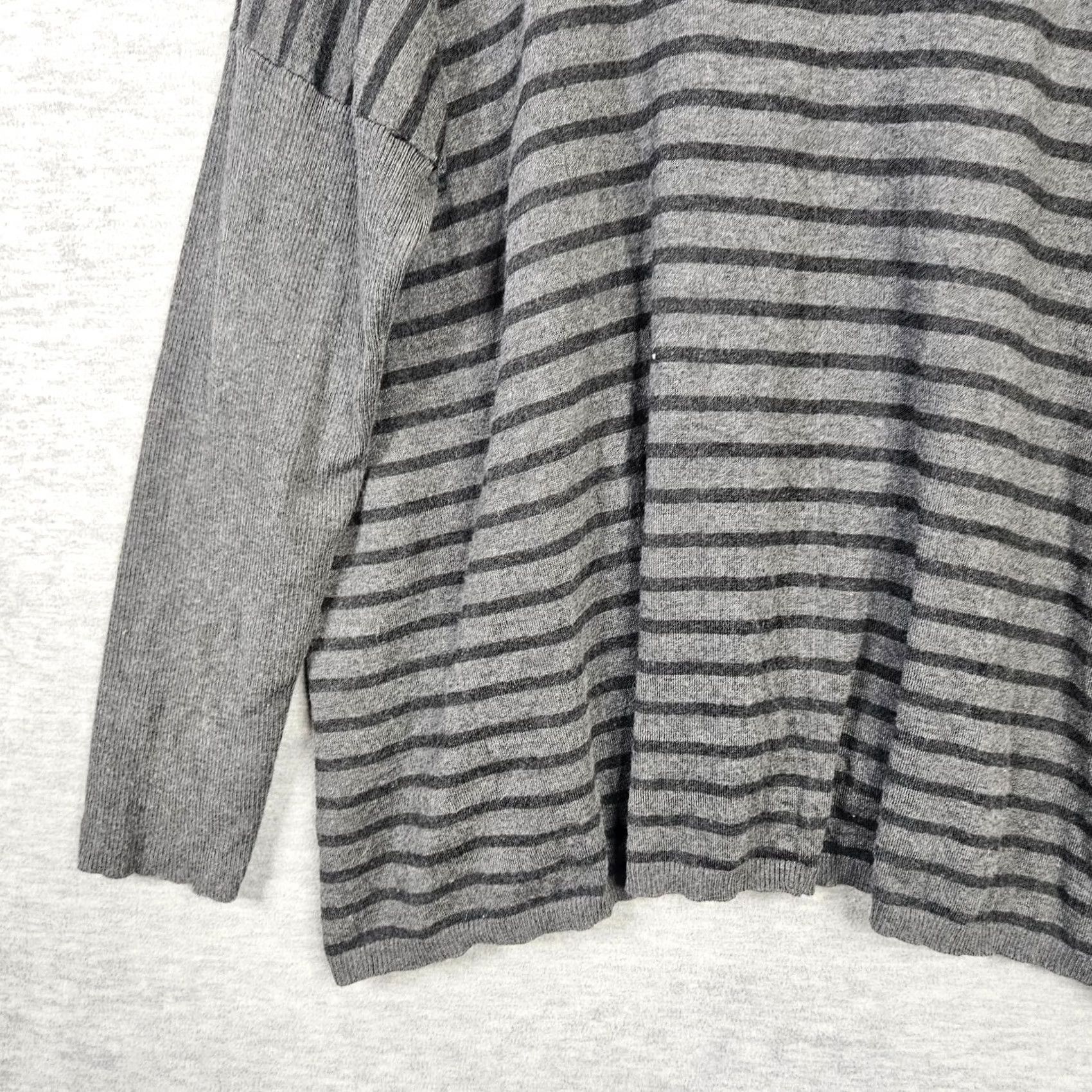 Eileen Fisher Eileen Fisher Sweater Cardigan Women Gray Black Stripes Mock Neck XL Knit 79% TENCEL 18% Nylon Regular Size XL / US 12-14 / IT 48-50 - 6 Thumbnail