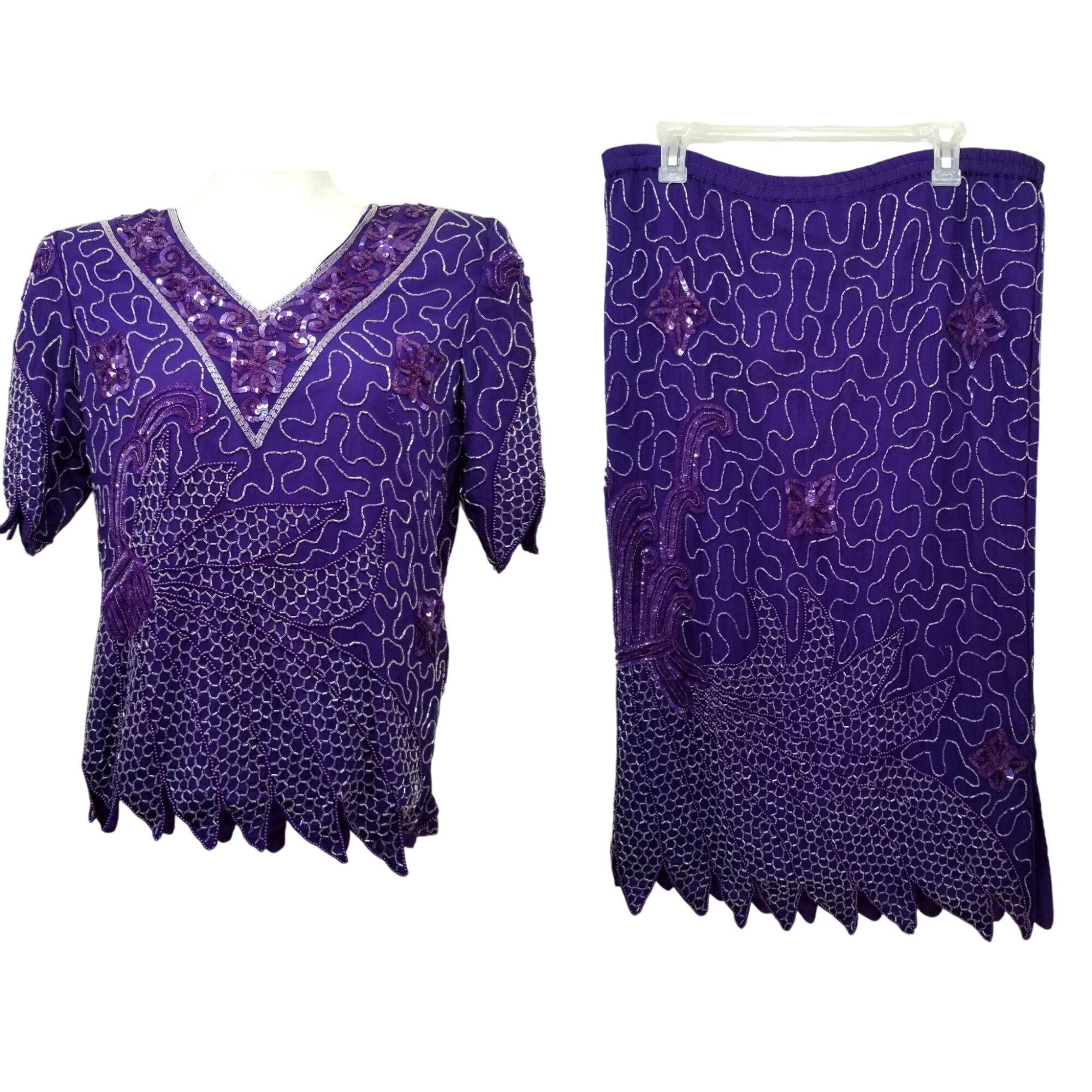 Other Laurence Kazar M 2 Pc Top Skirt Beaded Sequins Silk Formal P Size M / US 6-8 / IT 42-44 - 1 Thumbnail