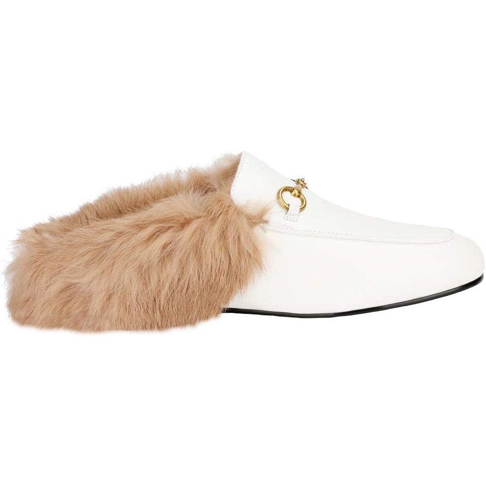 Other Arqa Women's Size 6 White Brown Fur Slide On Mule Slippers Size US 6 / IT 36 - 3 Thumbnail