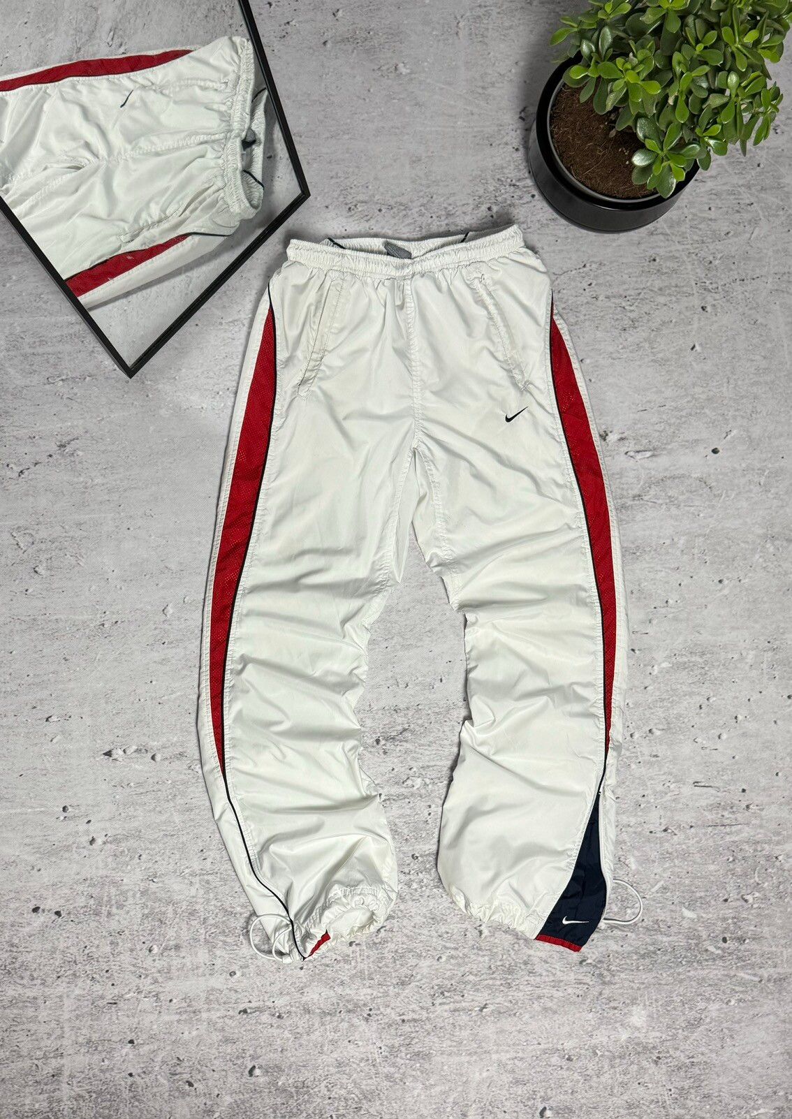 Pre-owned Nike X Vintage 00s Nike Vintage Nylon Double Swoosh Baggy Joggers Pants Y2k In White
