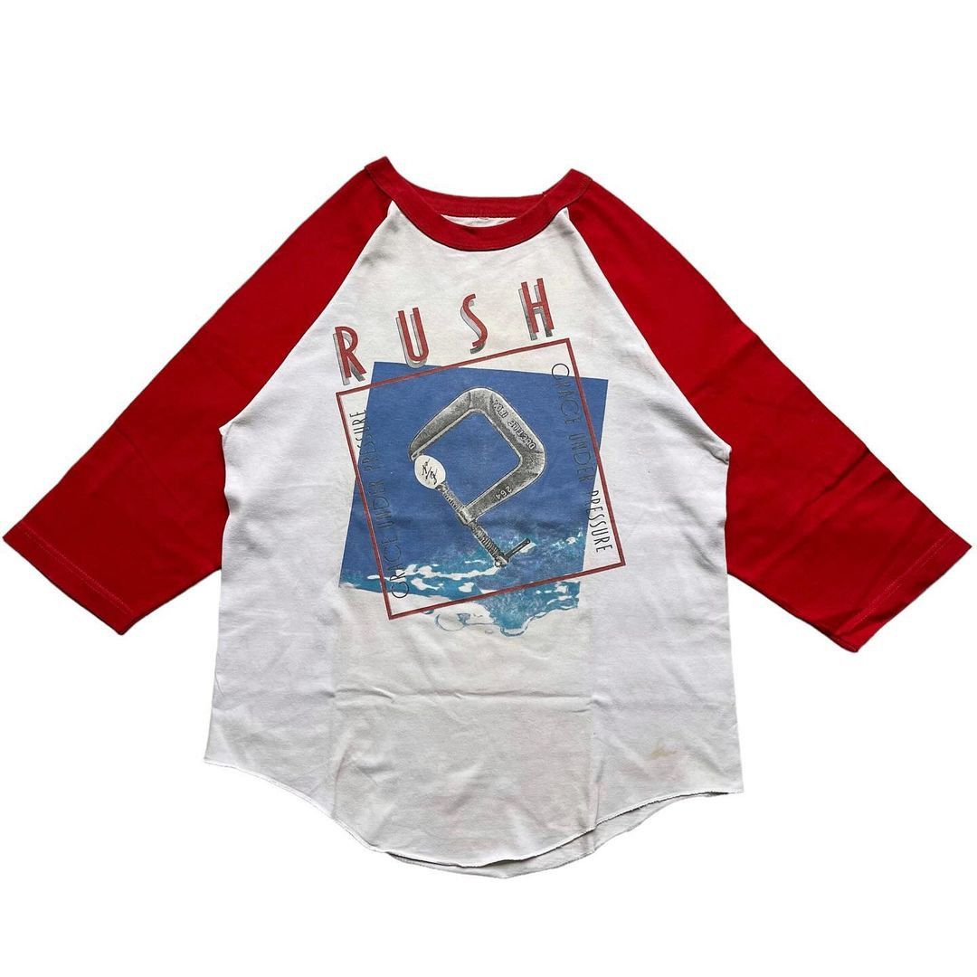 image of Band Tees x Tee Vintage Rush "grace Under Pressure" Raglan Red Sleeve in White Red (Size Medium)