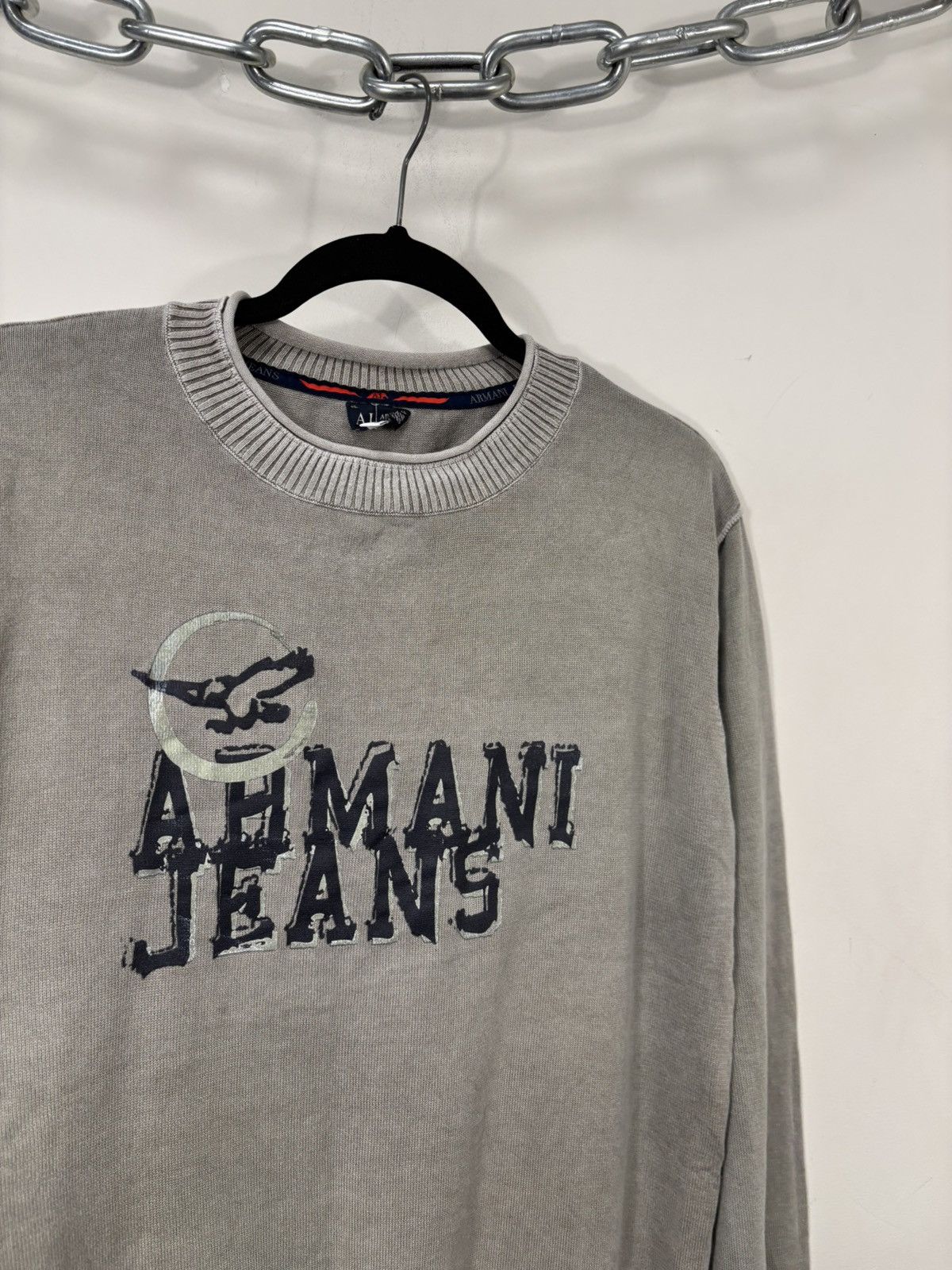 Armani Vintage Armani Jeans Men’s Big Logo Beige Cotton Sweater Size US L / EU 52-54 / 3 - 5 Thumbnail