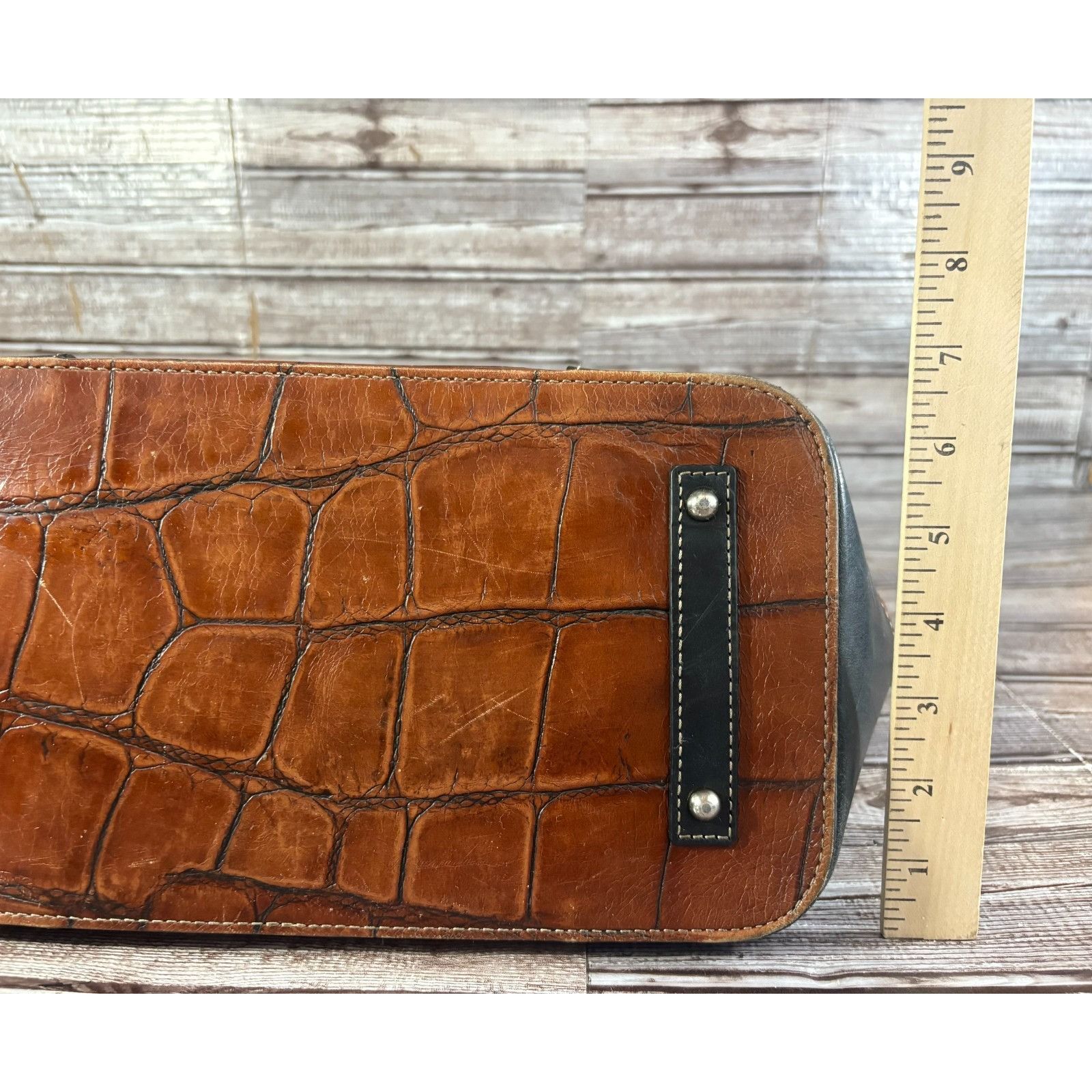 Dooney & Bourke Dooney Bourke Dover Croc Embossed Leather Tote Bag Brown Bla Size ONE SIZE - 8 Thumbnail