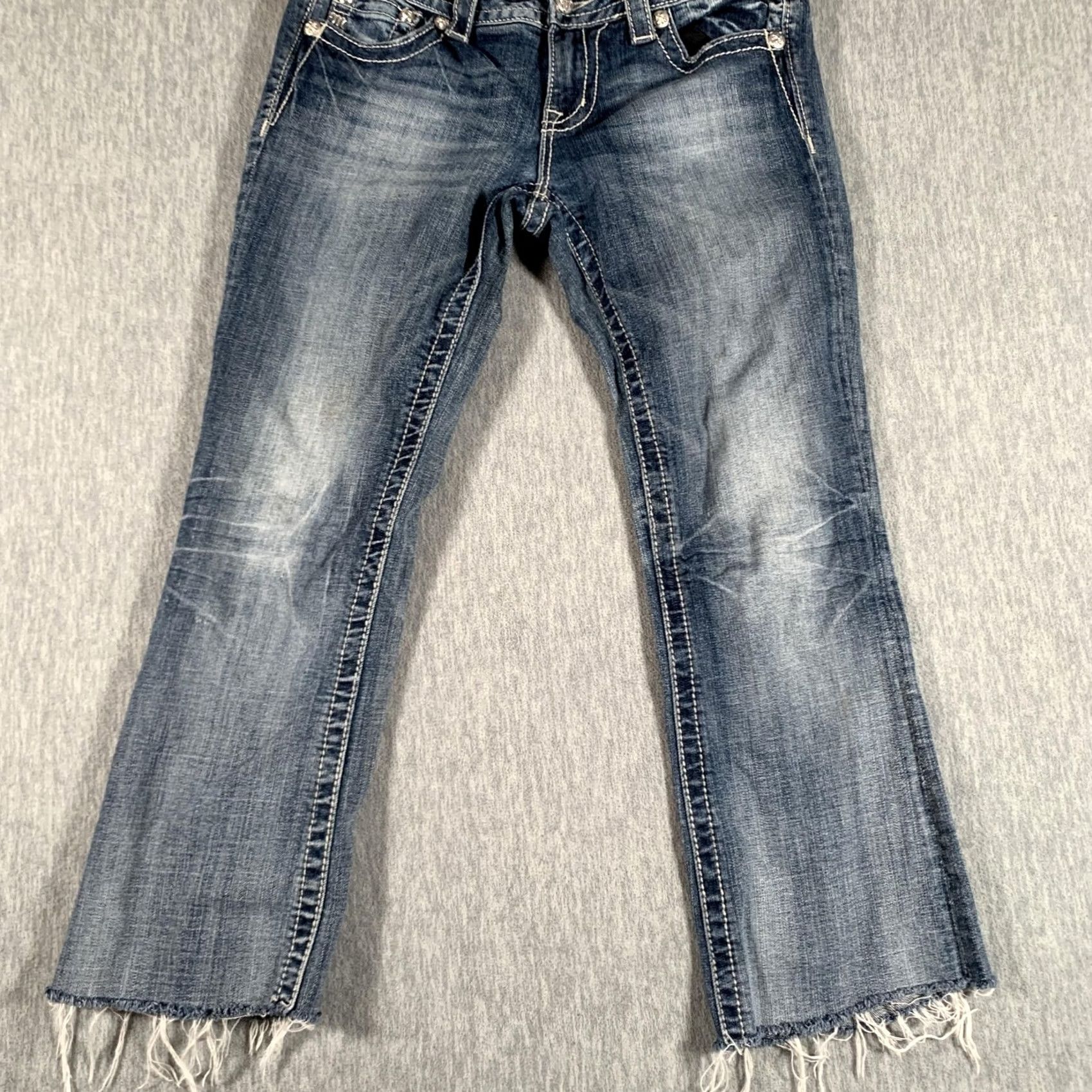 Miss Me Miss Me Jeans Womens 27 Bootcut Denim VTG 17C Embellished Buckle Rhinestone Embroidered Pocket Distressed Low Rise 31in Inseam Easy Boot Size 27" / US 4 / IT 40 - 3 Thumbnail