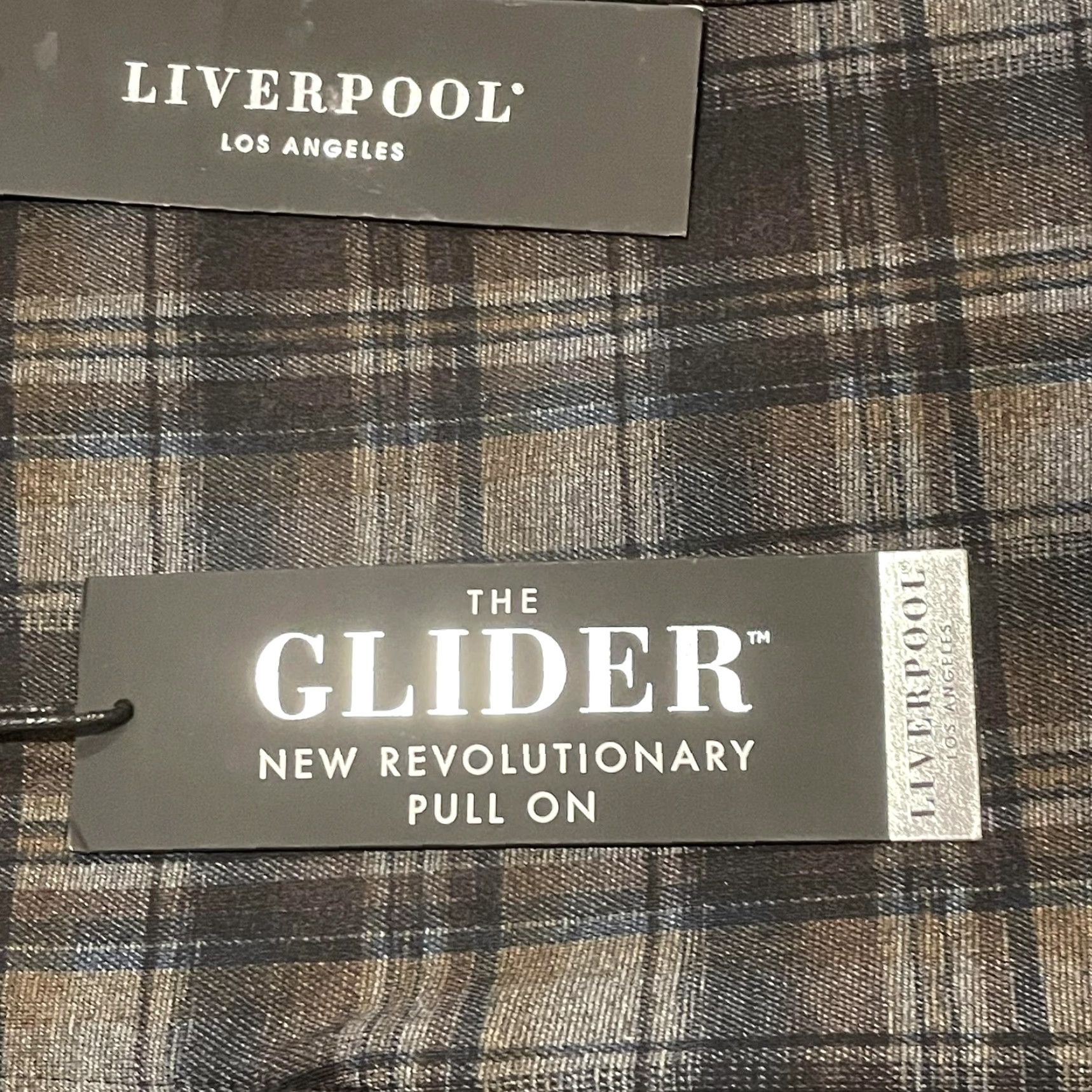 Vintage Liverpool Gia Glider Pants Womens 4/27 Grey Black Blue Plaid Pull On 28" Size 27" / US 4 / IT 40 - 7 Thumbnail