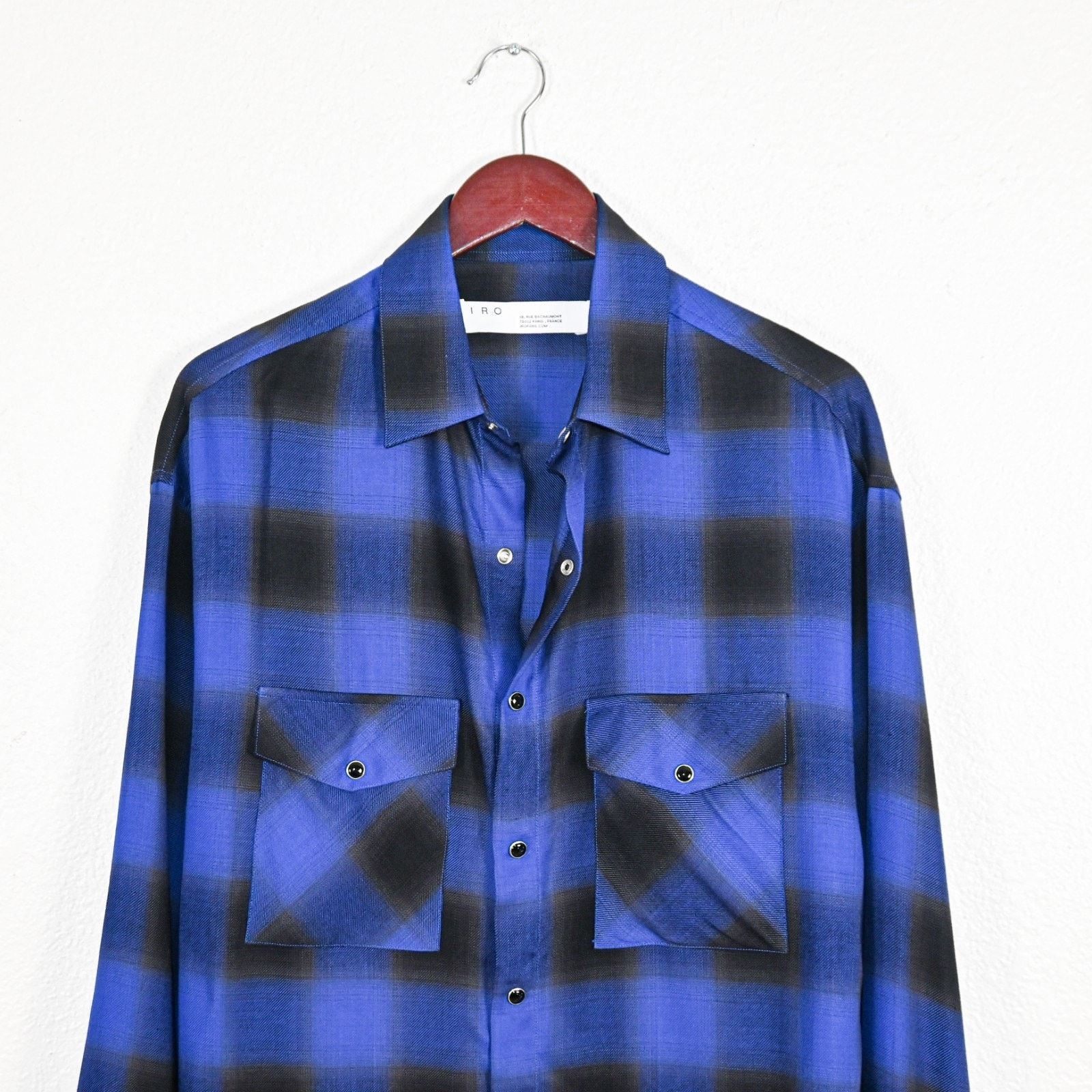 Iro IRO Zephir Plaid Print Pearl Snap Over Shirt Electric Blue Size US M / EU 48-50 / 2 - 3 Thumbnail