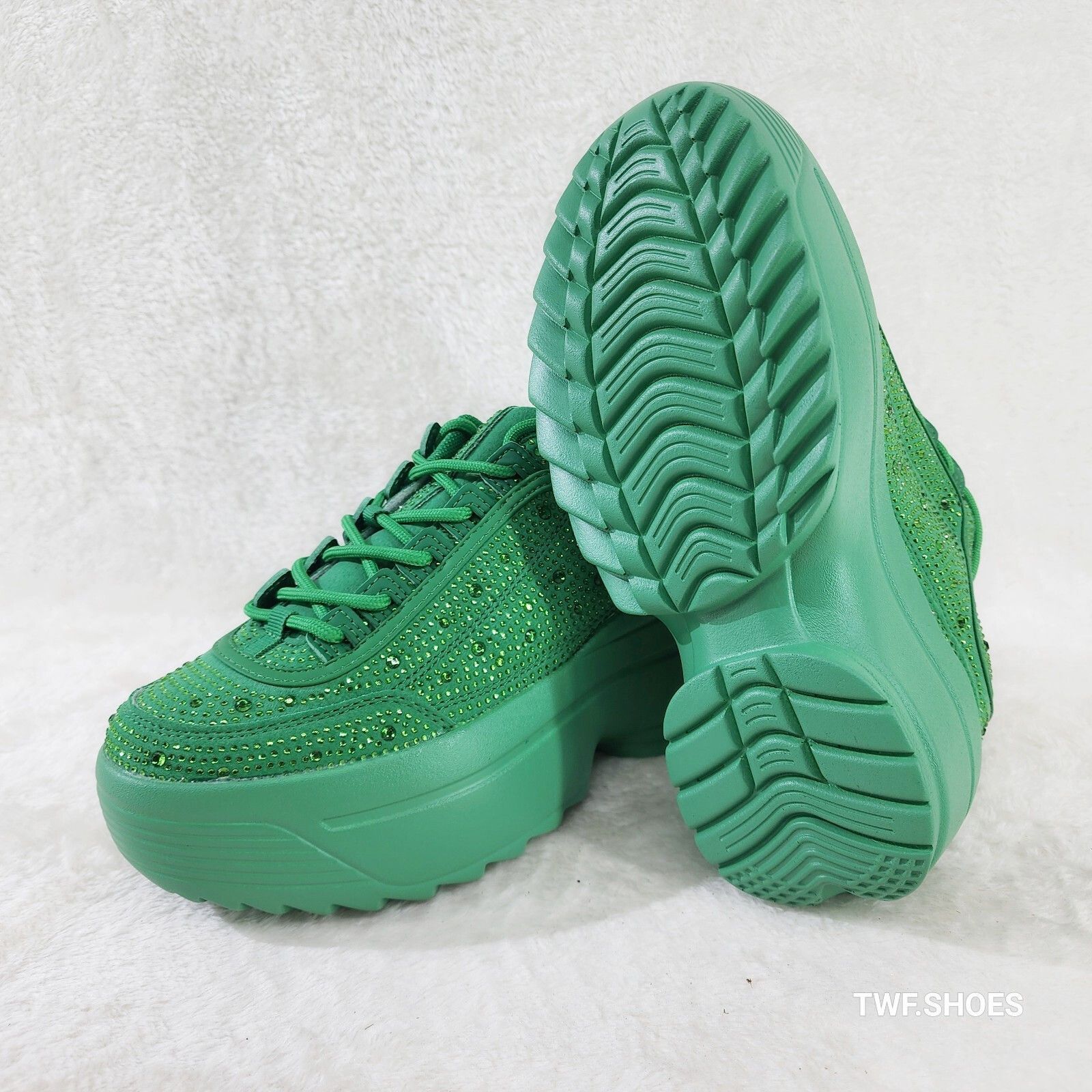 Other Ultra Cush Kelly Green Rhinestone Platform Sneakers (US Shoe Size US 10 / IT 40 - 2 Thumbnail
