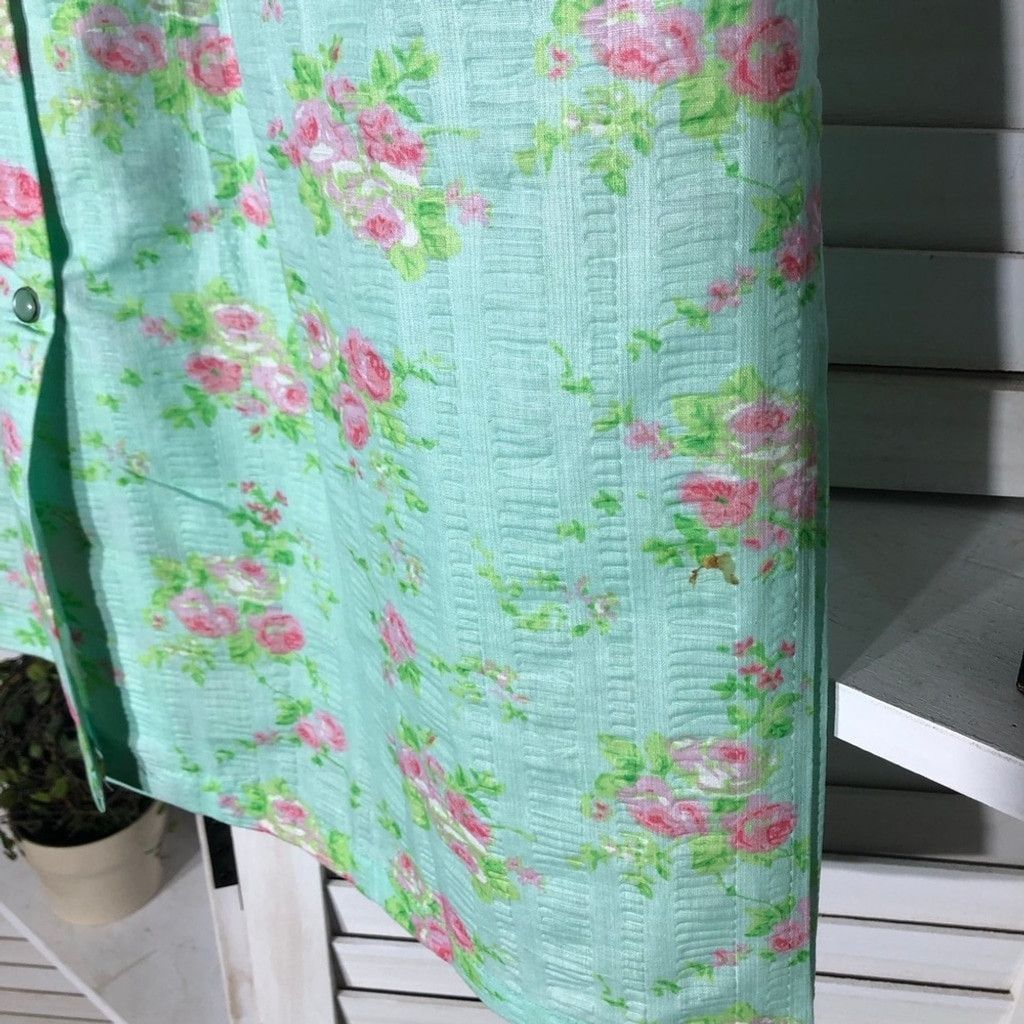 Vintage 90s Midi Skirt Boho Cottage Floral Cotton Green/Pink S/M Size 24" / US 00 / IT 34 - 7 Thumbnail