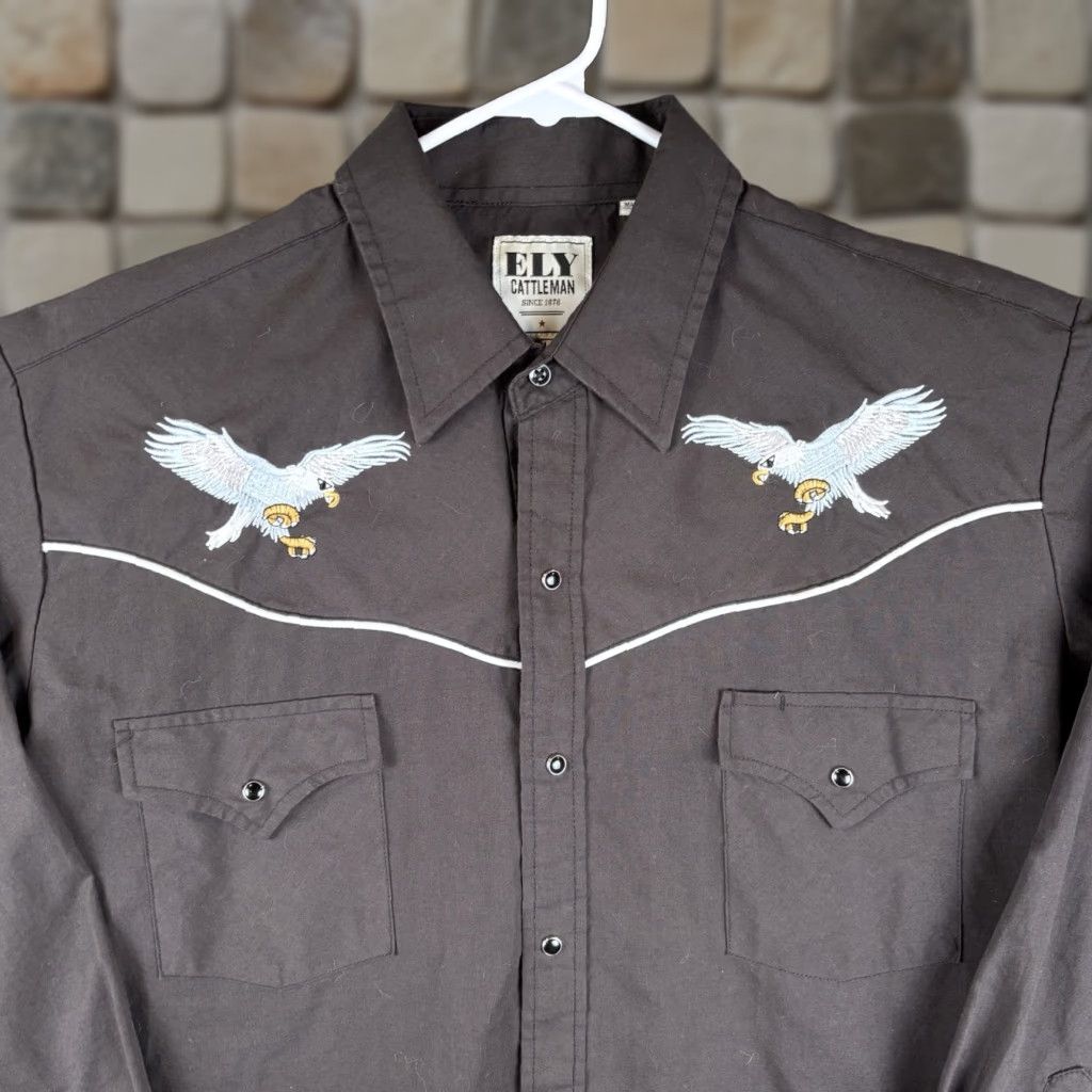 Vintage Ely Cattleman Shirt Men L Black Gaucho Embroidered Eagle Western Pearl Snap Shirt Size US L / EU 52-54 / 3 - 1 Thumbnail