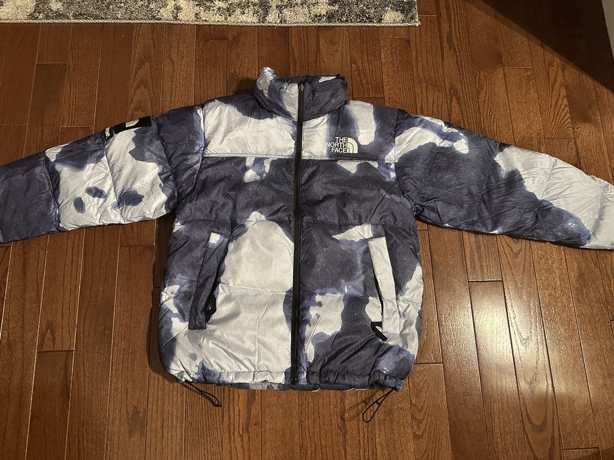 image of Supreme x The North Face Bleached Denim Nuptse in Navy, Men's (Size Large)