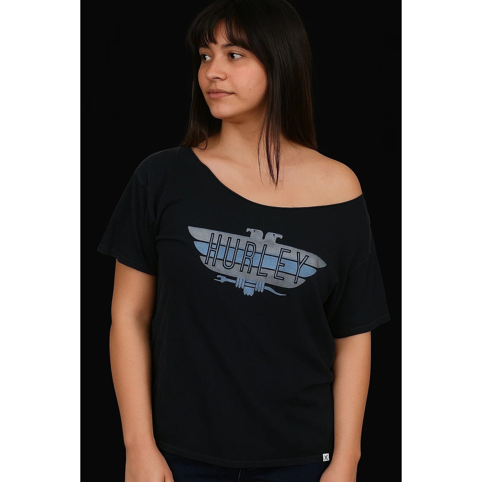 Hurley Hurley Women's Black Scoop Neck Low Cut T-Shirt - Size - Lg Size L / US 10 / IT 46 - 1 Thumbnail