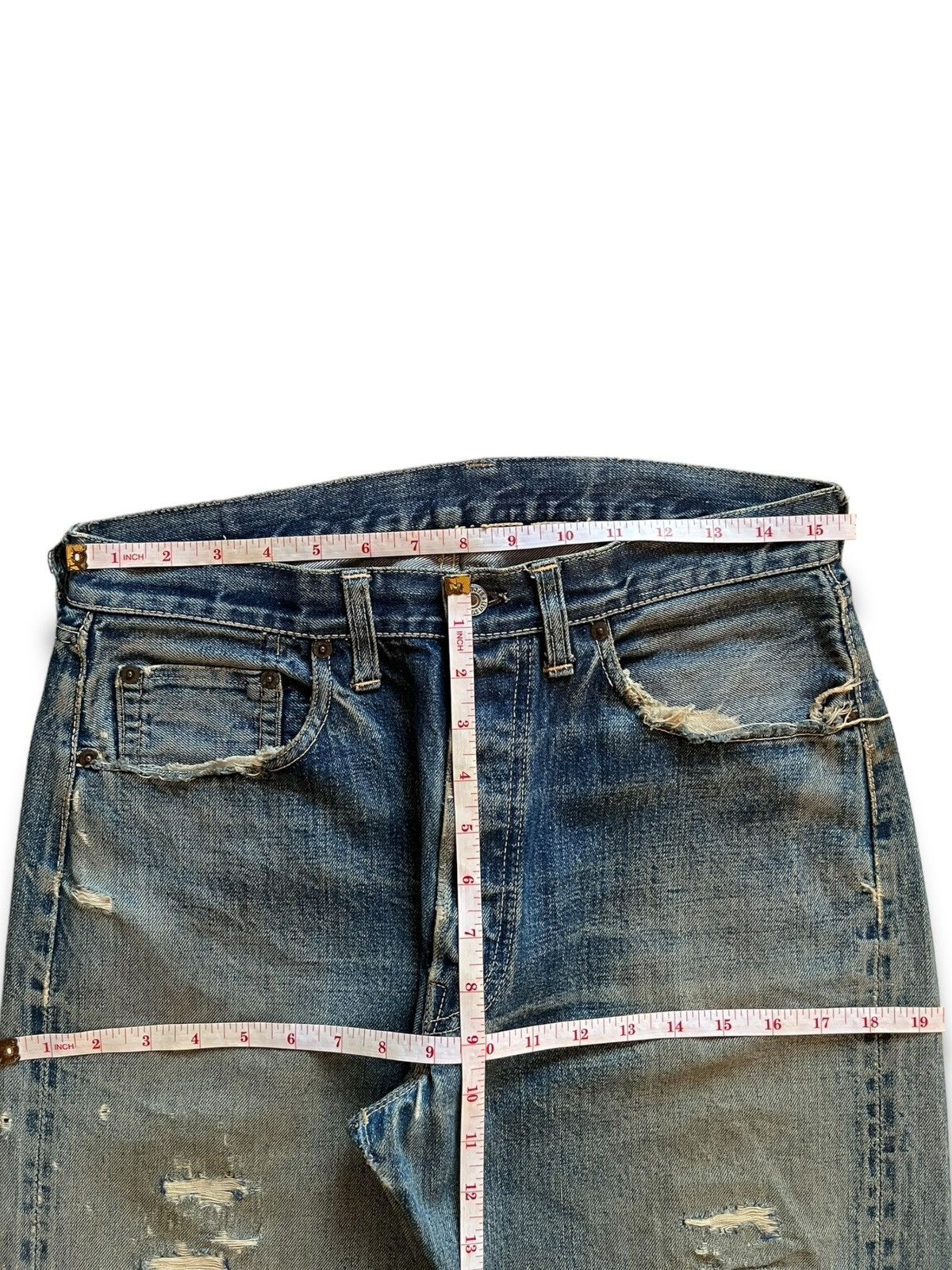 Levi's Vintage 50s Levis 501 Selvedge Big E Loose Jeans Button W Size US 31 - 15 Thumbnail