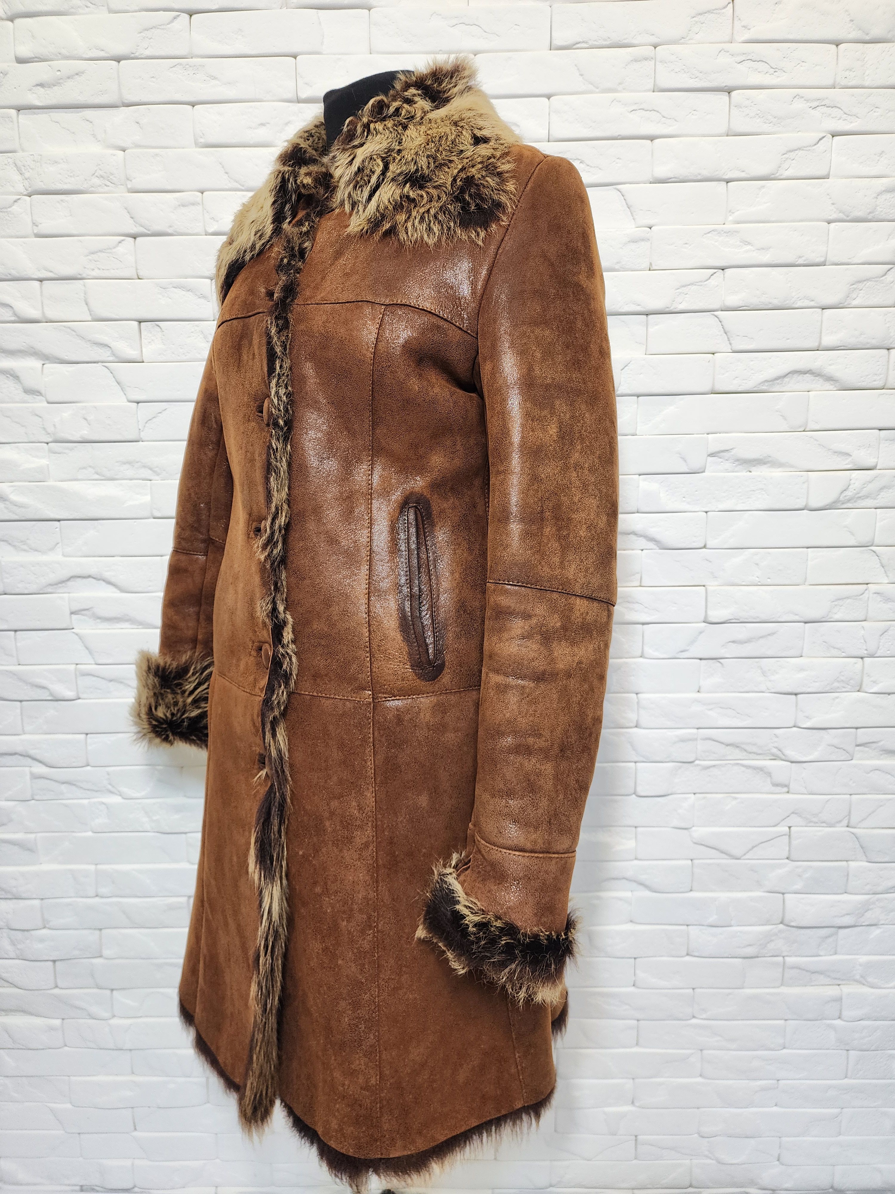 Genuine Leather Brown Sheepskin Coat: Women's Warm Genuine Fur Size S / US 4 / IT 40 - 5 Thumbnail