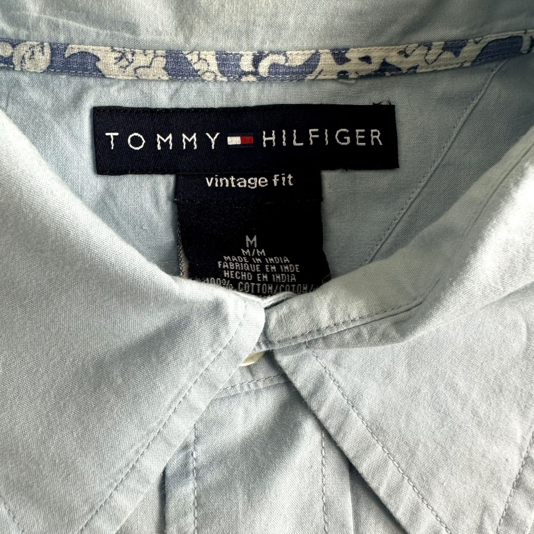 Tommy Hilfiger Tommy Hilfiger Dress Shirt Button-Up Vintage Fit Embroidered Long Sleeve Size M Blue Men Shirt Size 40R - 5 Thumbnail
