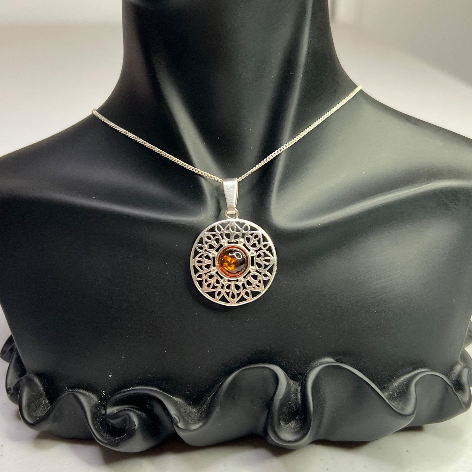 Other Amber & Sterling Silver Intricate Filigree Pendant With Circ Size ONE SIZE - 5 Thumbnail