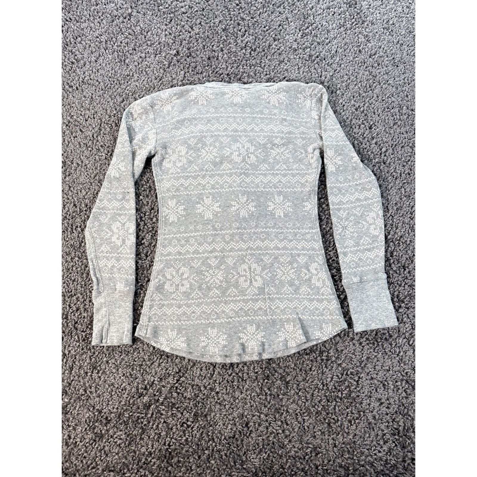 Victoria's Secret VINTAGE Victoria’s Secret Shirt Women XS Gray Henley Ribbed Y2K 2000 Thermal Fair Isle Size XS / US 0-2 / IT 36-38 - 2 Thumbnail