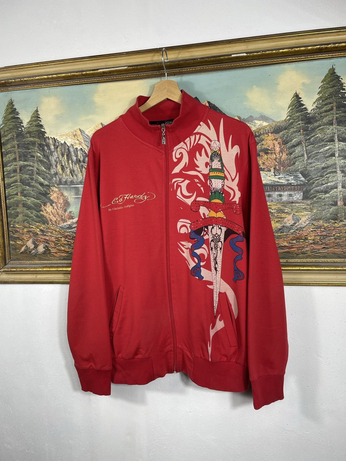 Christian Audigier × Ed Hardy × Vintage Ed Hardy Retro 00s Hoodie With Crystals Affliction Grunge Size XL / US 12-14 / IT 48-50 - 3 Thumbnail