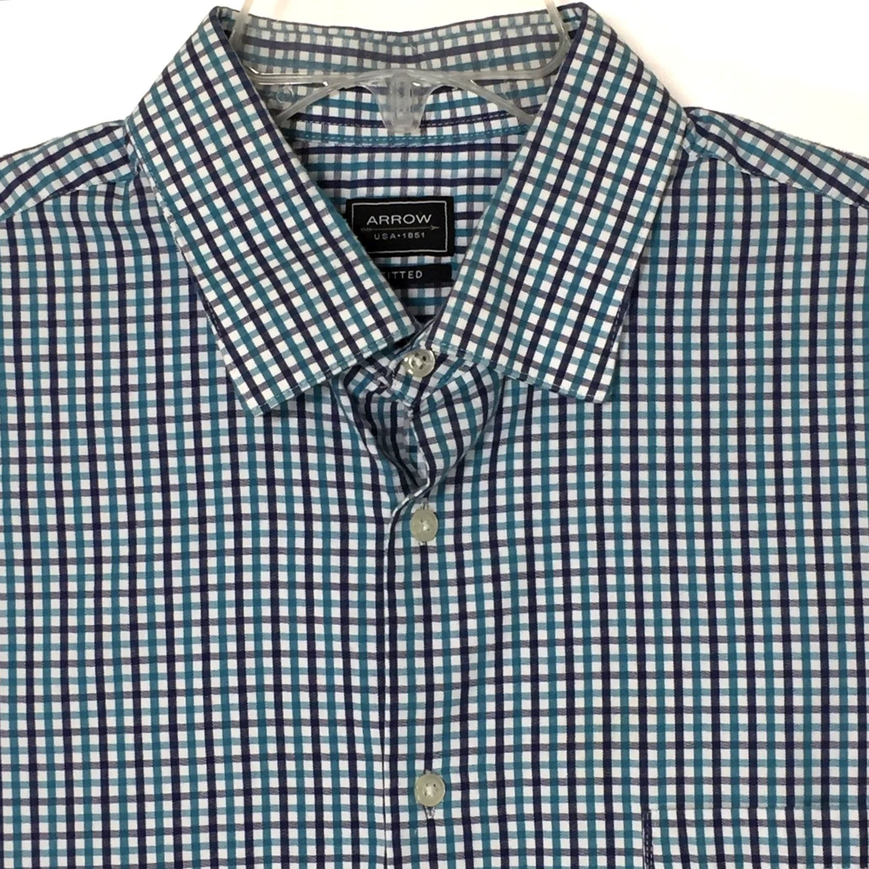 Arrow Arrow Shirt Mens 17 Blue Plaid Long Sleeve Button Up Fitted Size US XL / EU 56 / 4 - 2 Thumbnail