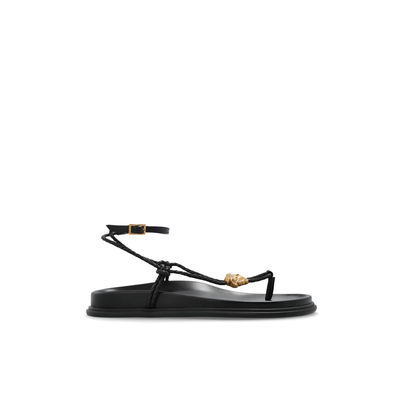 VERSACE Women's Black Leather Sandals With Medusa Head New A