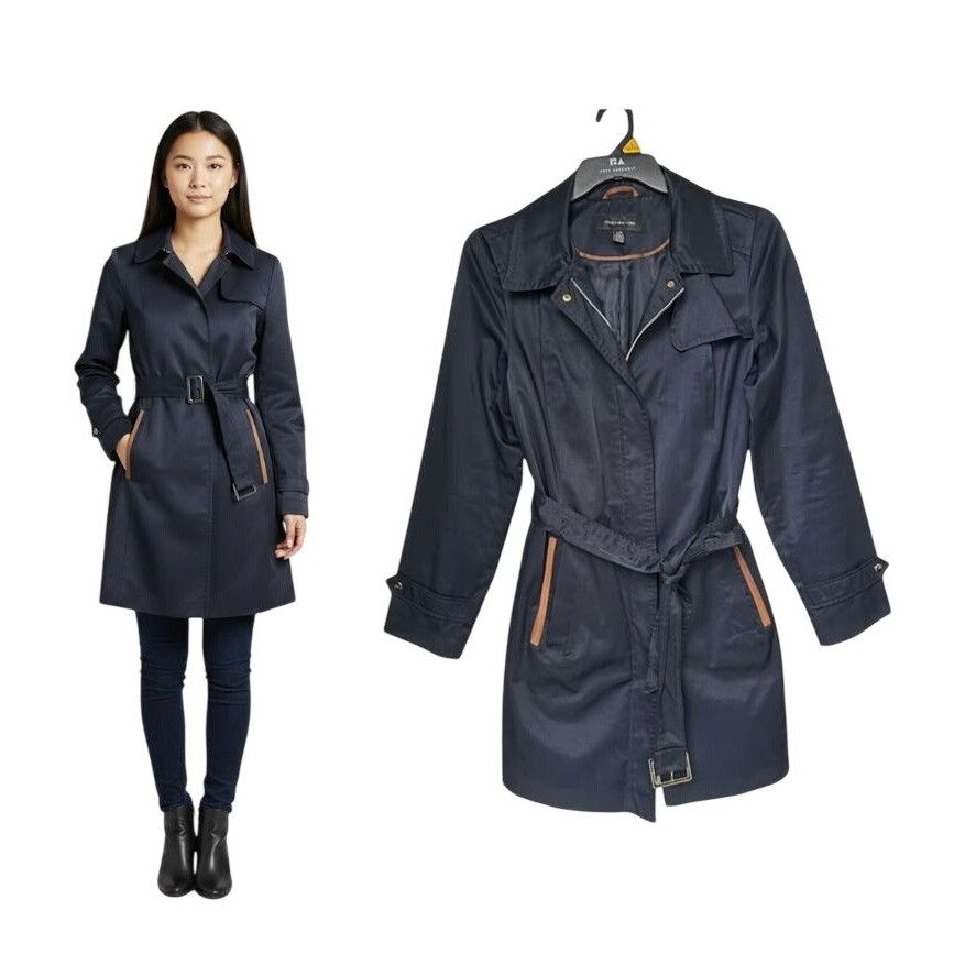 Jones New York 🤩Women Trench Coat Jones New York Sz M Mid Length Navy Belt Size L / US 10 / IT 46 - 1 Thumbnail