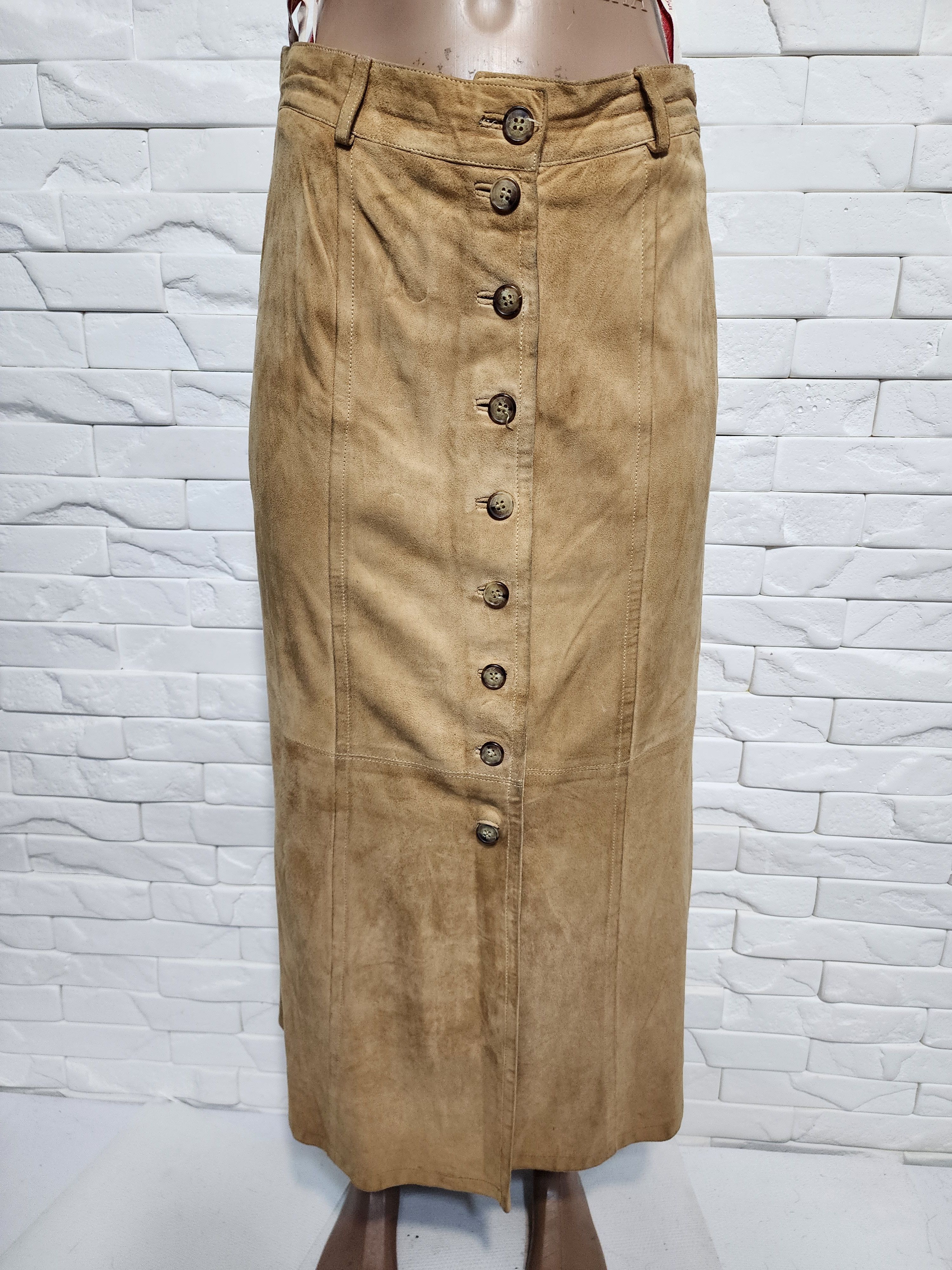 Other Brown Suede Leather Skirt, Plastic Buttons Fasteners Size 28" / US 6 / IT 42 - 1 Thumbnail
