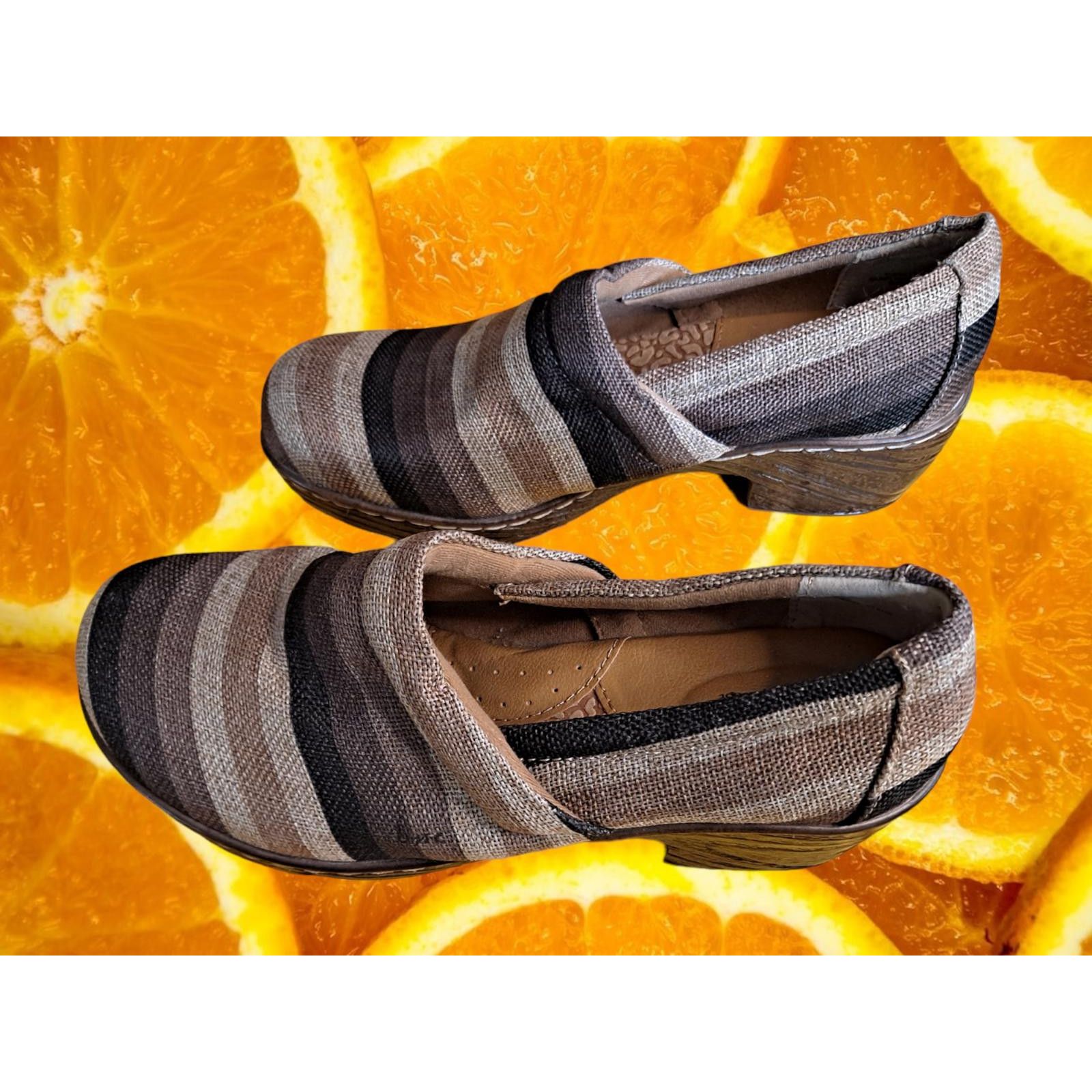 Other B.O.C Fabric Tan, Black and Offwhite Clog/Mule with 2 Inch H Size ONE SIZE - 3 Thumbnail