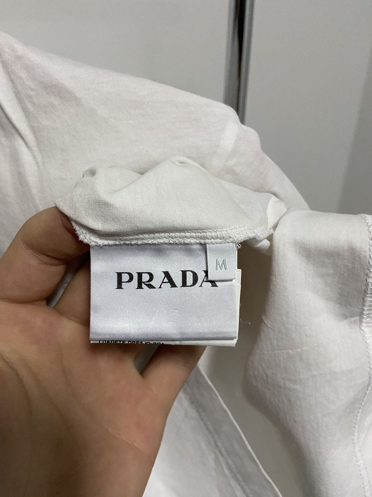 Prada × Vintage Prada T Shirt Luxury white triangle tab logo vintage Size US M / EU 48-50 / 2 - 7 Thumbnail