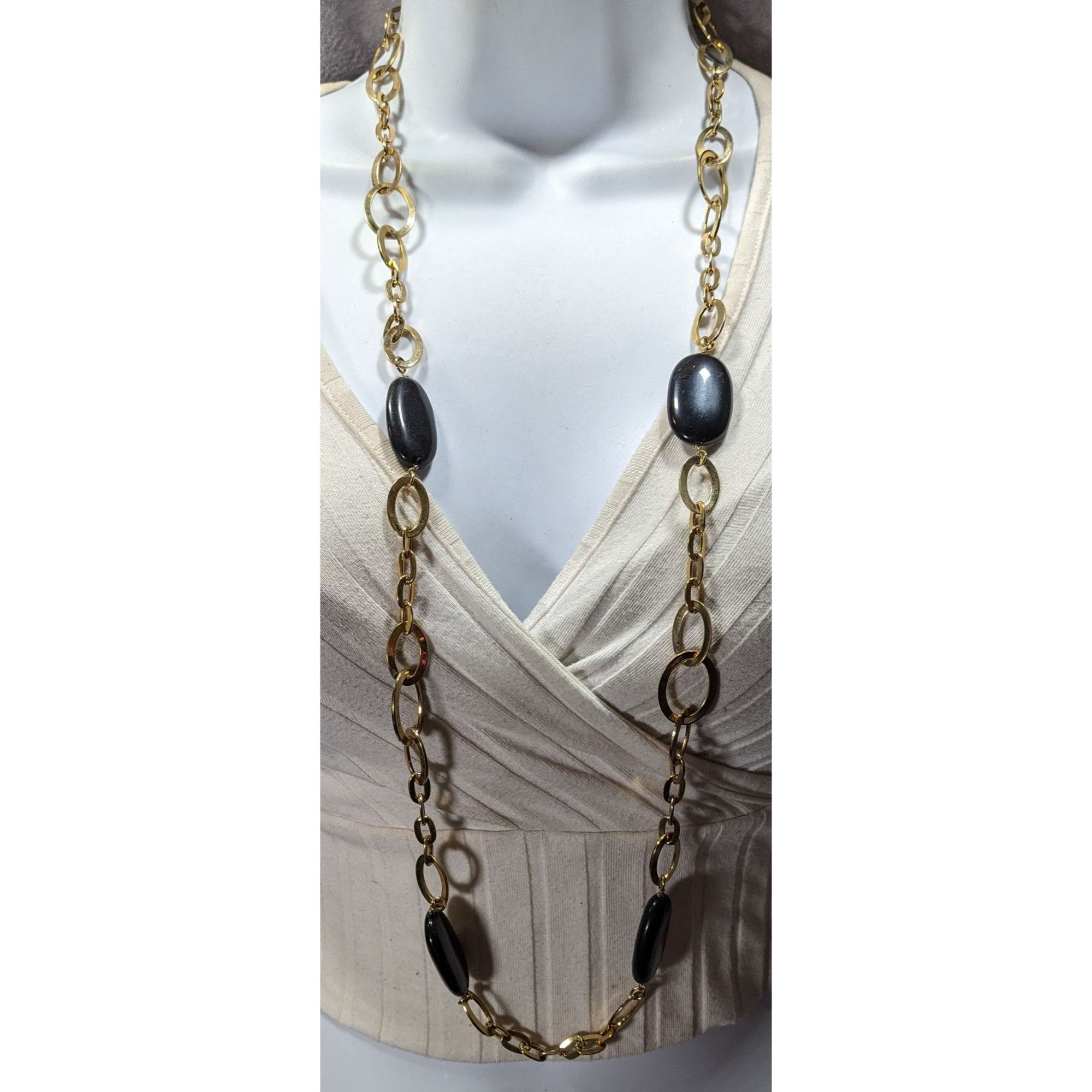 Monet Vintage Glam Monet Gold Tone Station Necklace With Black Bea Size ONE SIZE - 2 Thumbnail