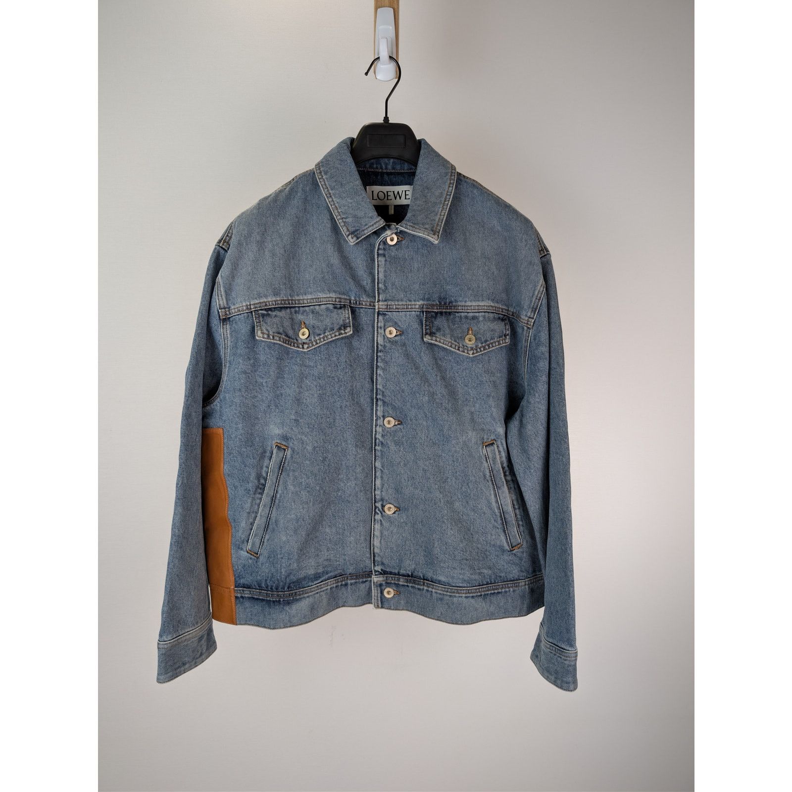 Loewe o1rshd1 Contrast Leather Panelling Denim Jacket in Blue Size US L / EU 52-54 / 3 - 1 Thumbnail